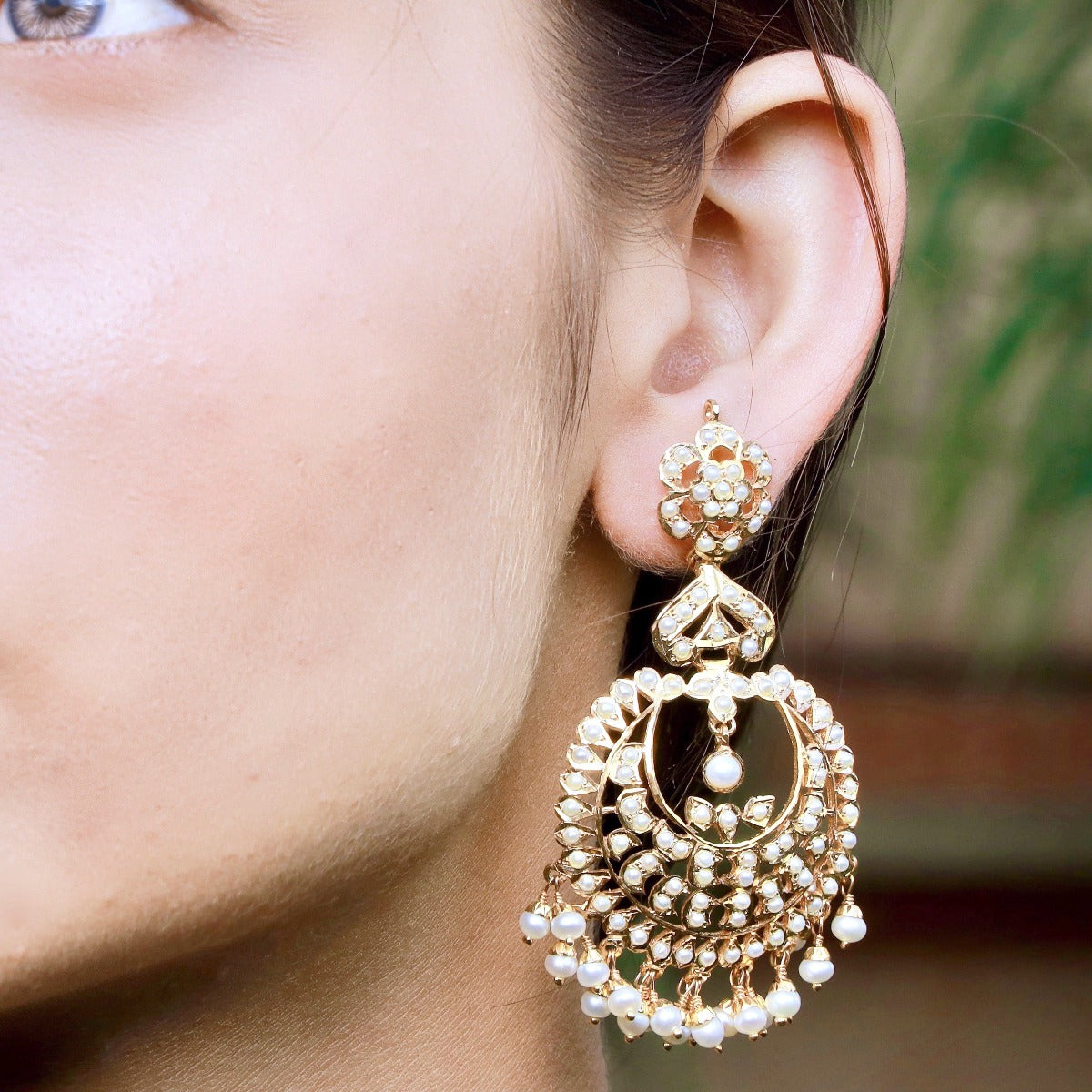 pearl chandbali indian earrings