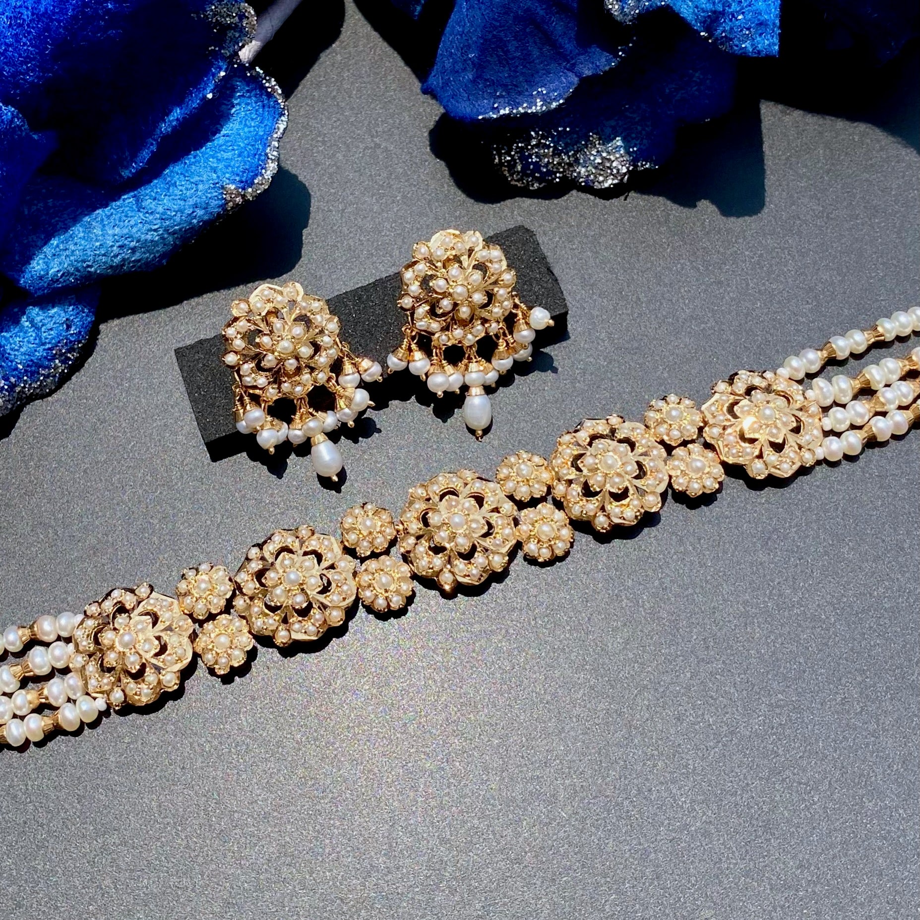 Simple Sophisticated Pearl Choker Set | Gold Plated on Silver | Freshwater Pearls
