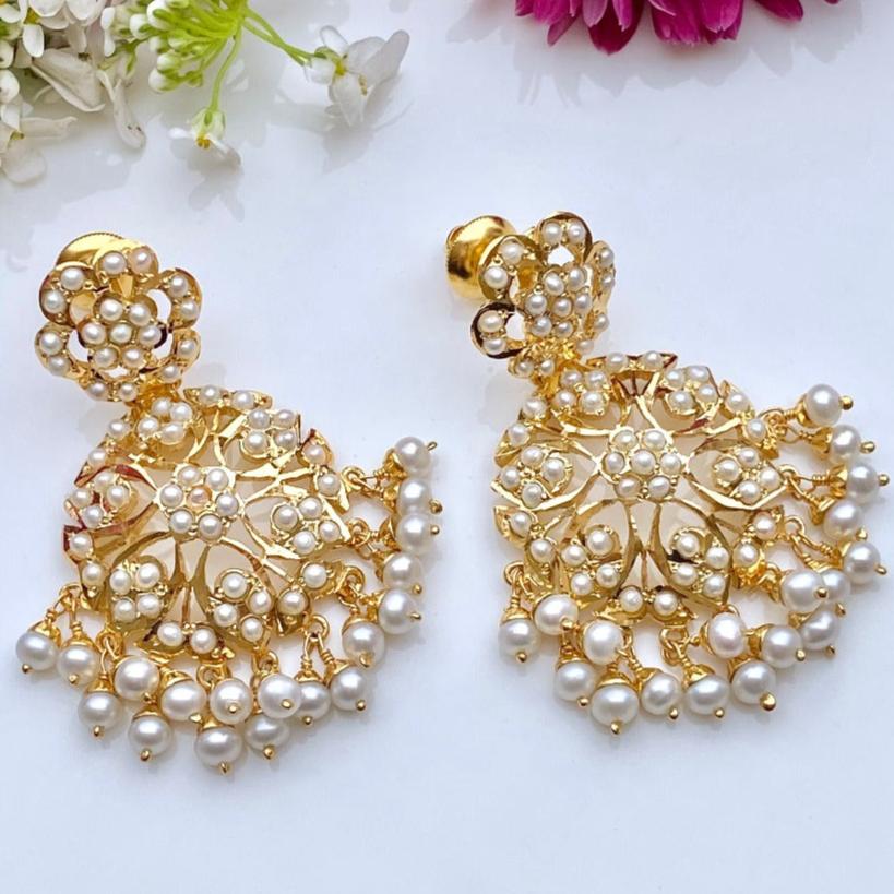 Pearl Earrings on Silver with Gold Plating | Sober & Classy Design For Gifting ER 033