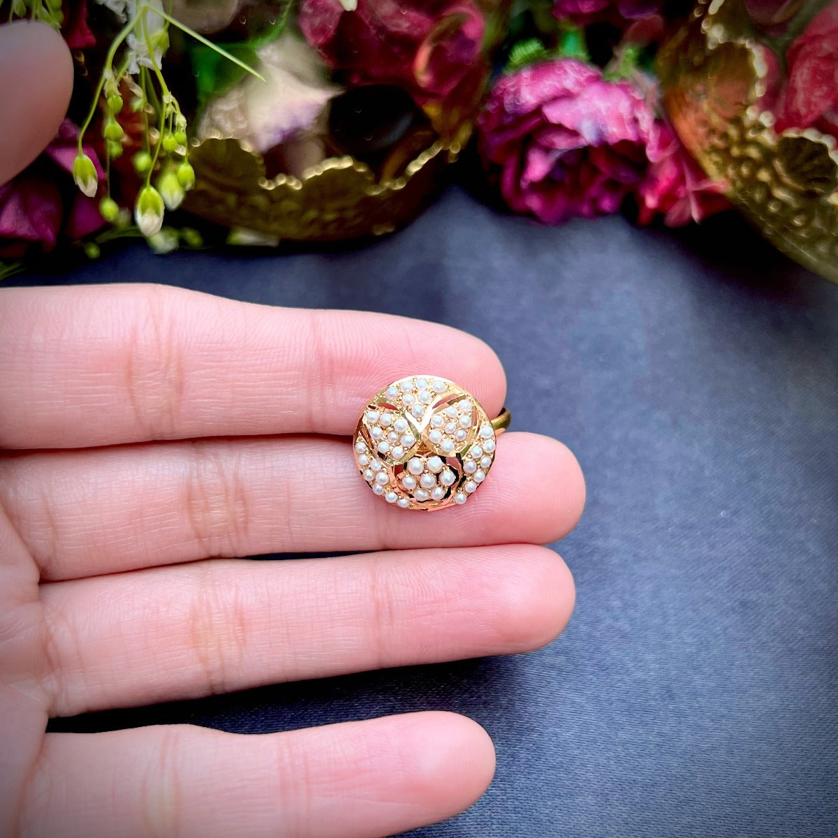 pearl ladies ring on 22k gold