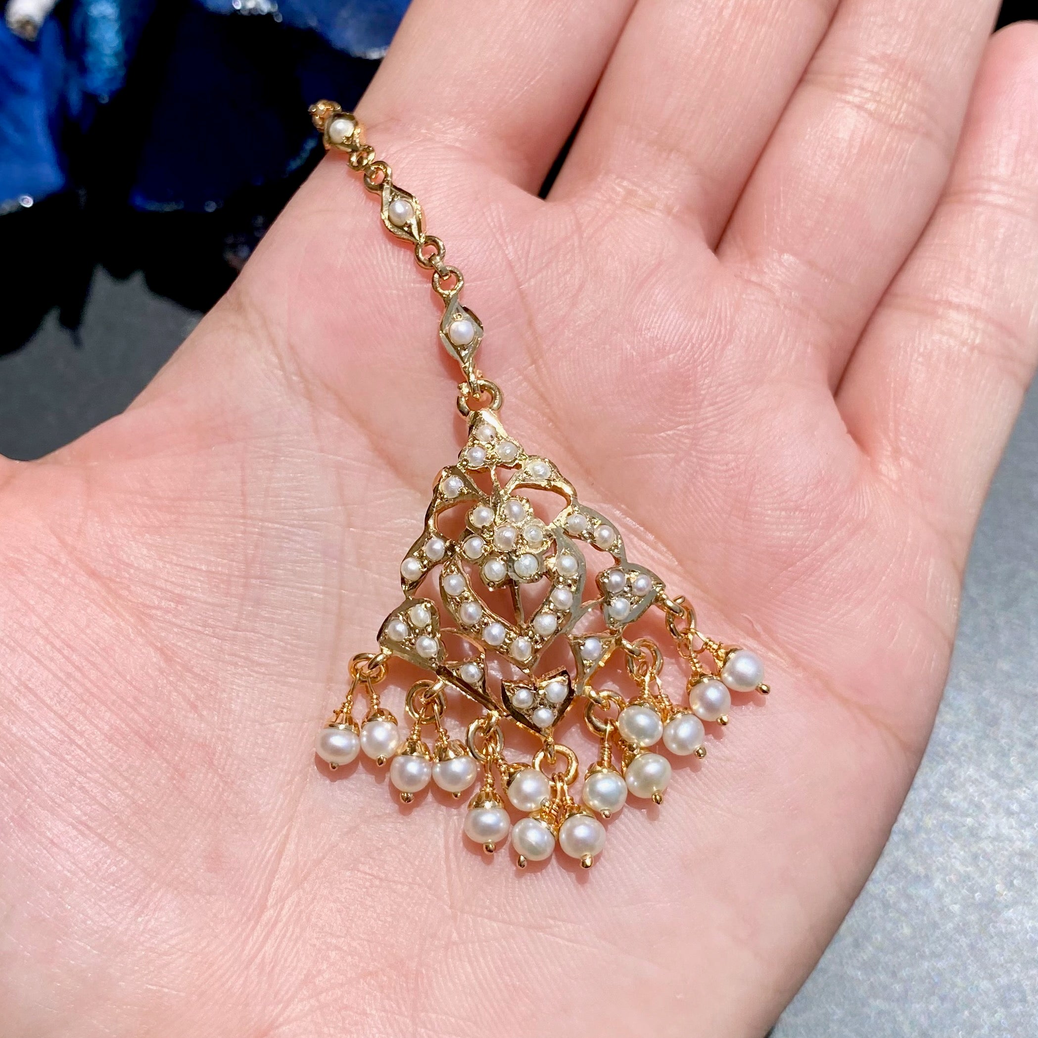small pearl maang tikka for girls