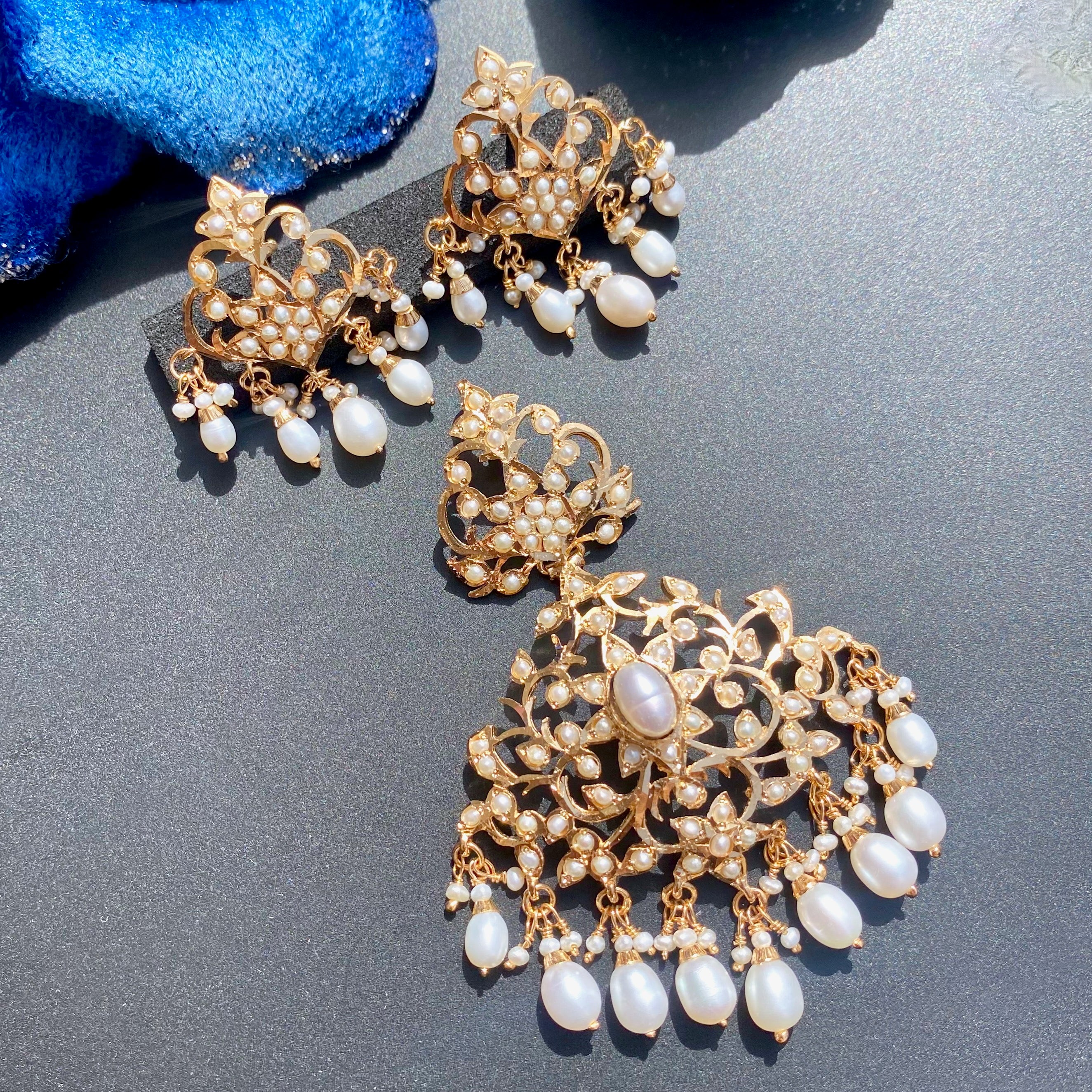 edwardian seed pearl pendant set