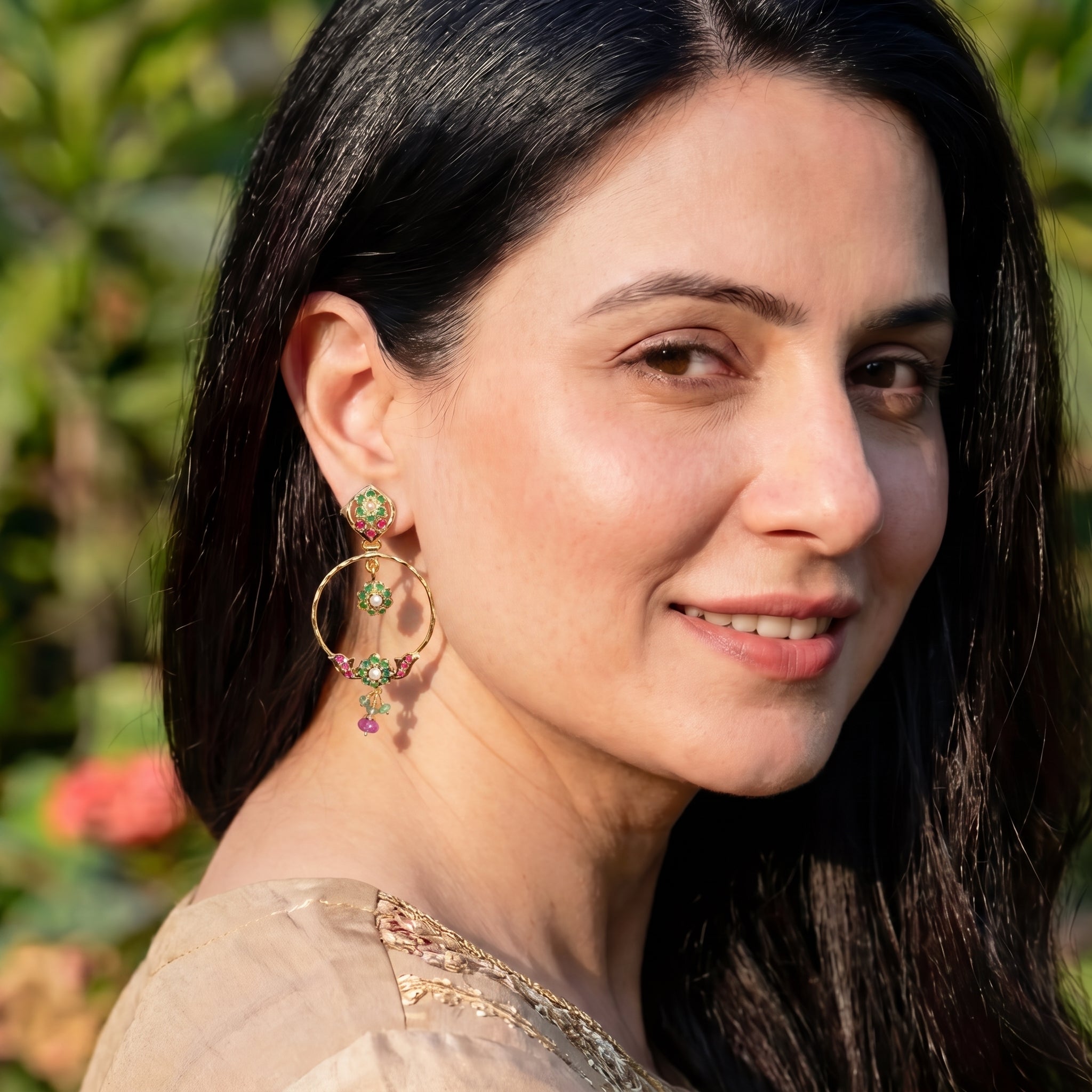 Small Silver Jadau Earrings | Dainty Multicoloured Indian Chandbalis for Girls ER 236