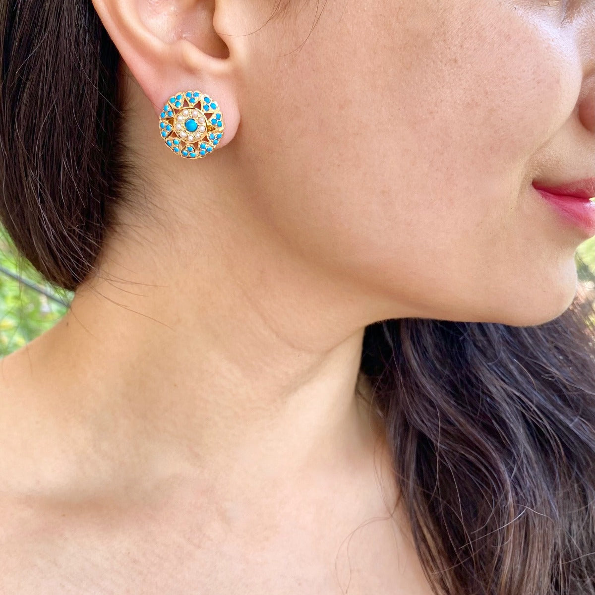 shop 22k gold stud earrings with pearls and pheroza online