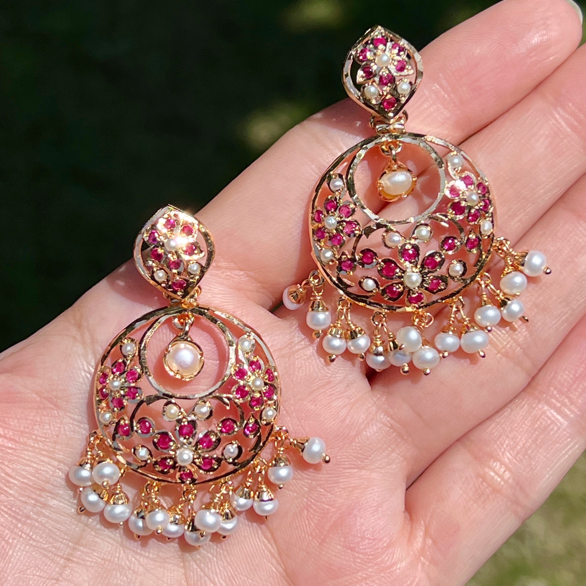 red pakistani chandbali earrings