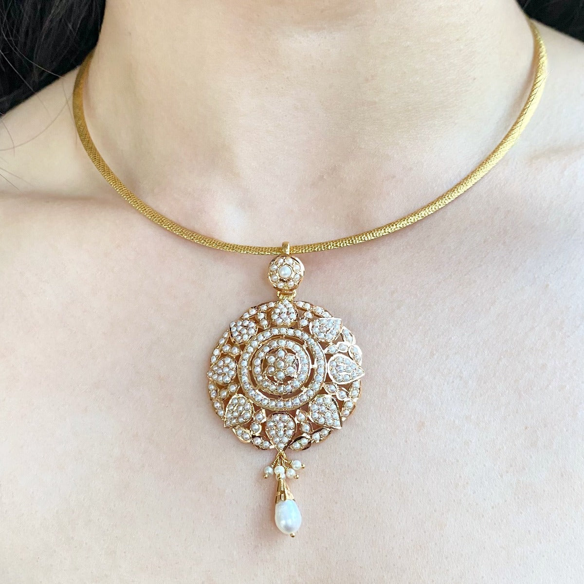 indian pearl gold pendant set