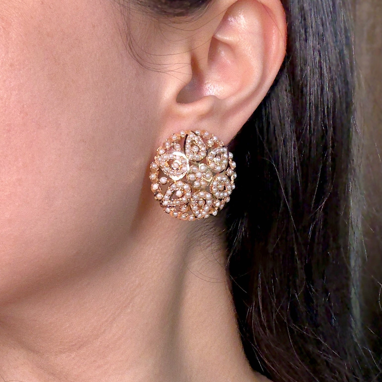Intricate Pearl Tops | Classic Indian Design | Freshwater Pearls & Sterling Silver ER 572