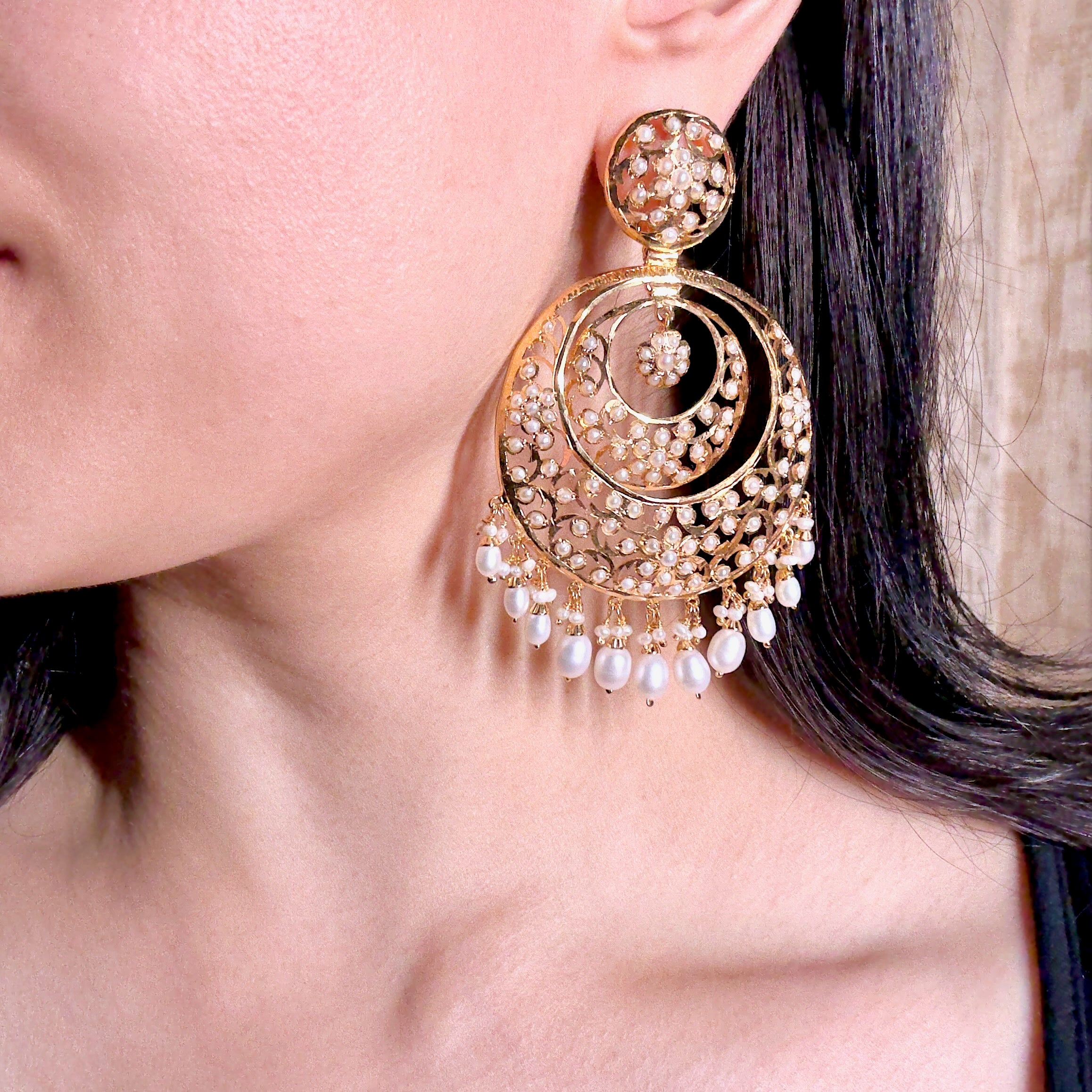 antique gold plated bengali pearl earrings