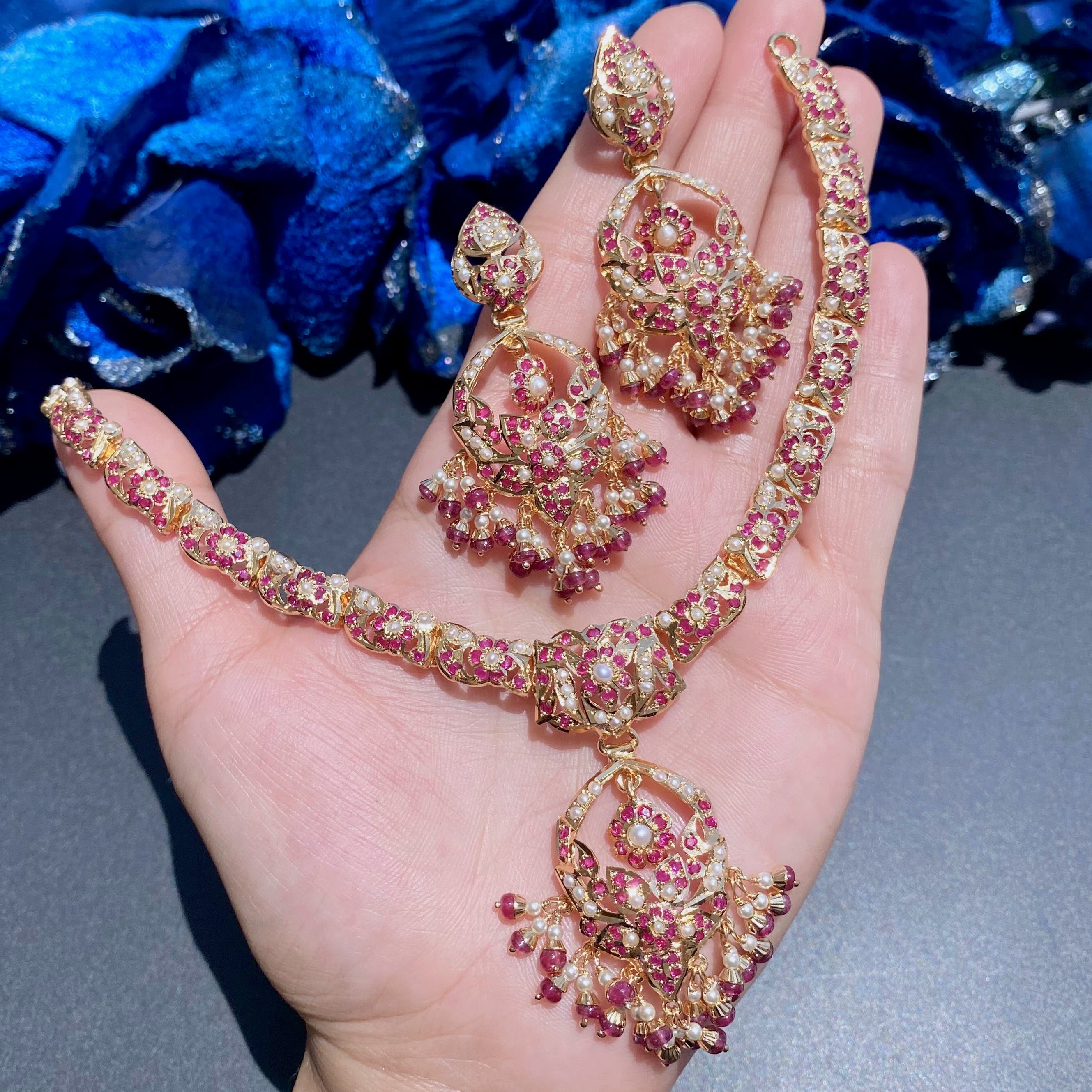 ruby pearl jadau necklace set