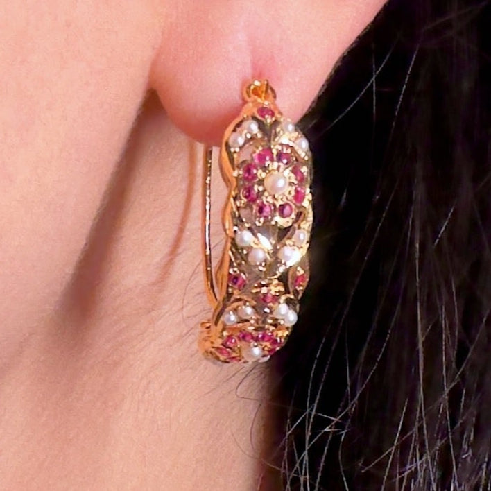 Ethnic Indian Hoop Earrings | 925 Silver with Gold Plating