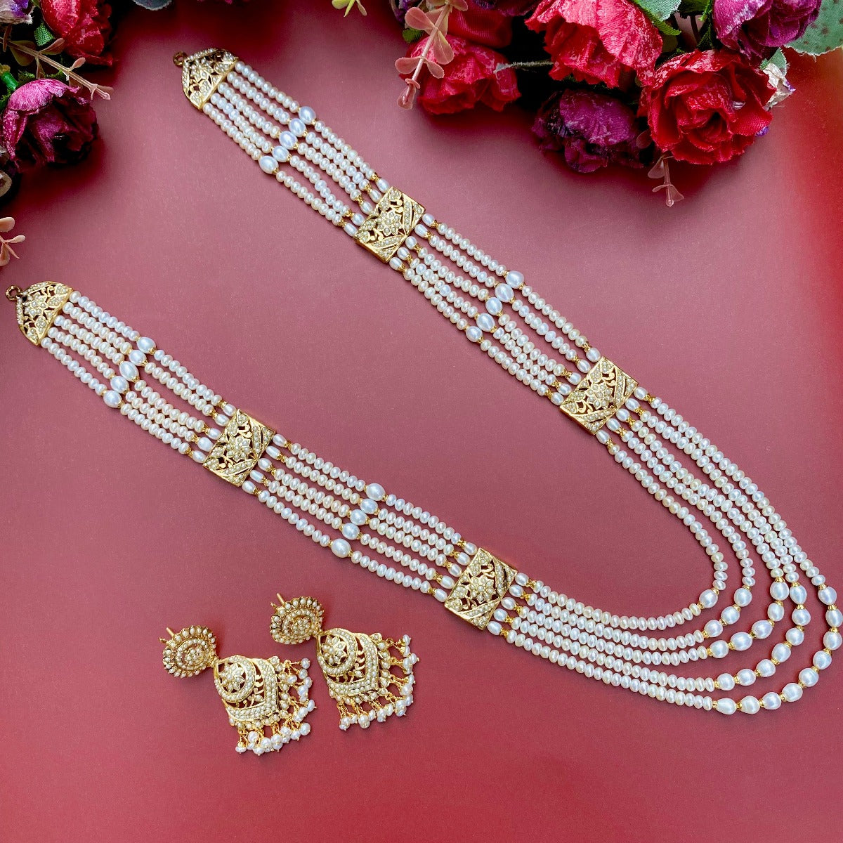 silver and real pearl necklace set gold plated