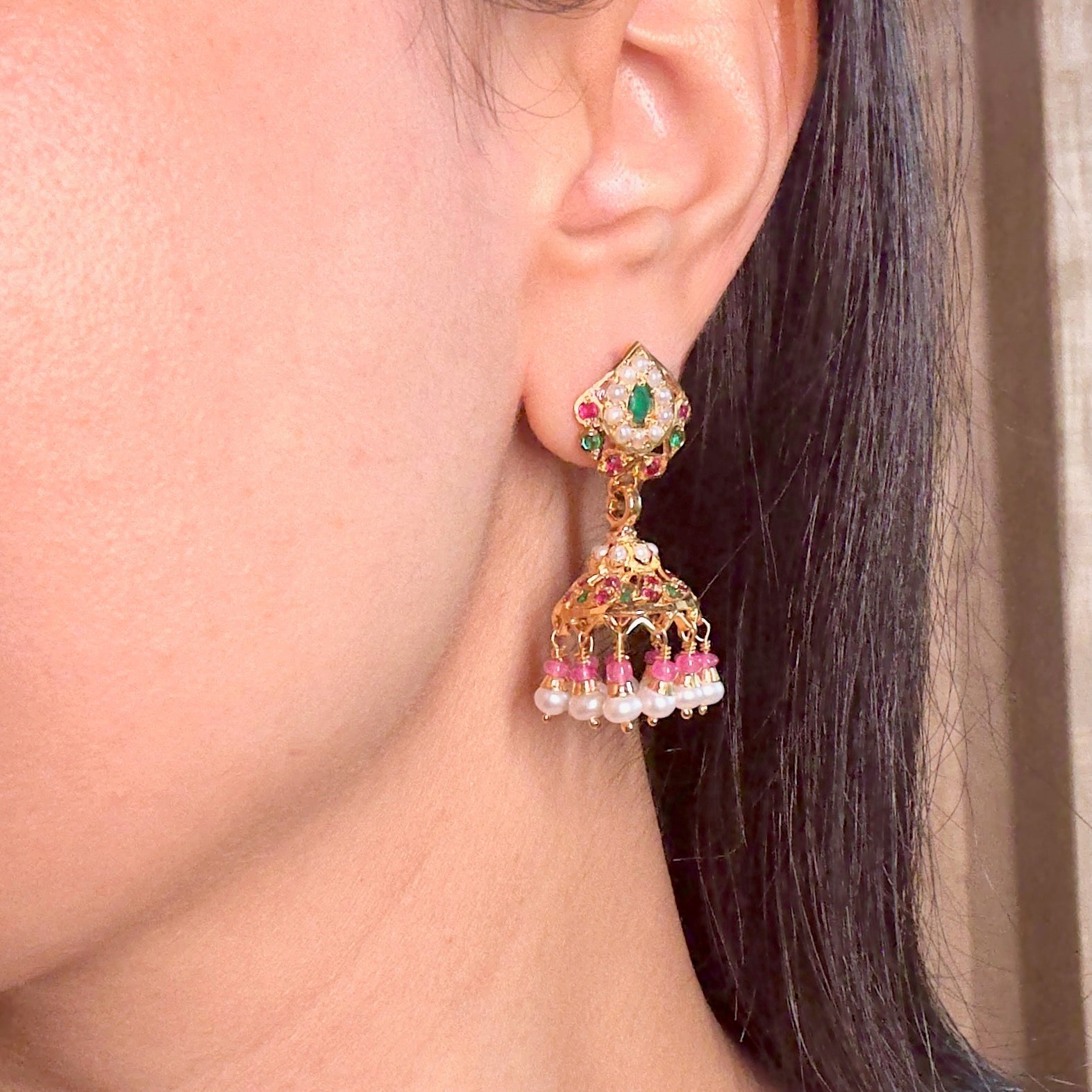 Small Light Weight Jhumka Earrings | Fine Indian Earrings on Silver Base ER 580