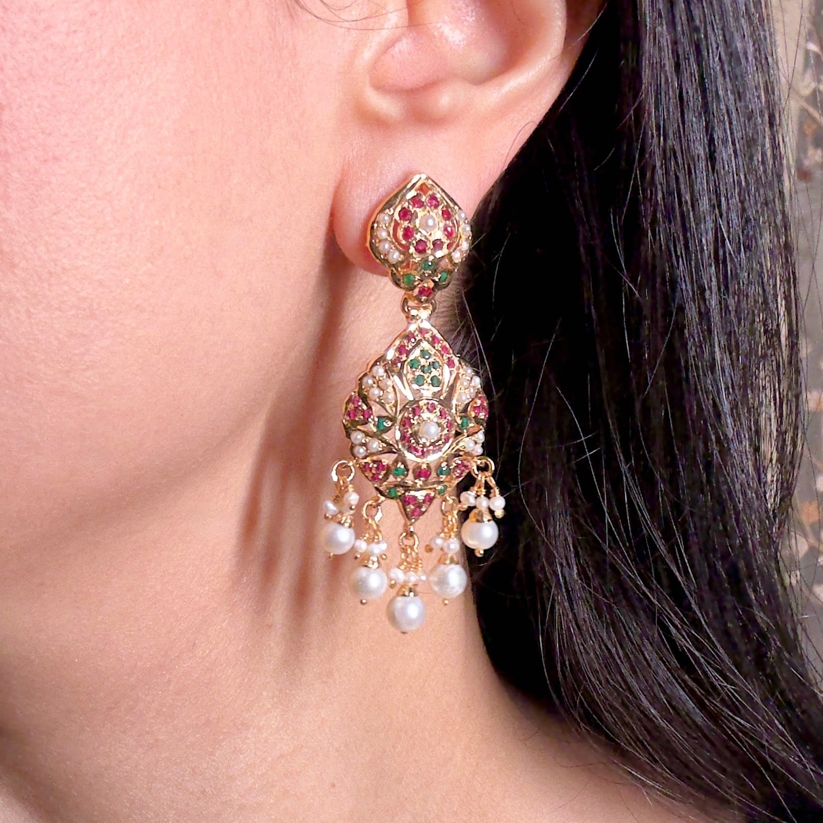 Exquisite Indian Jadau Earrings on Silver | Sober and Classy Design For Party Wear ER 562