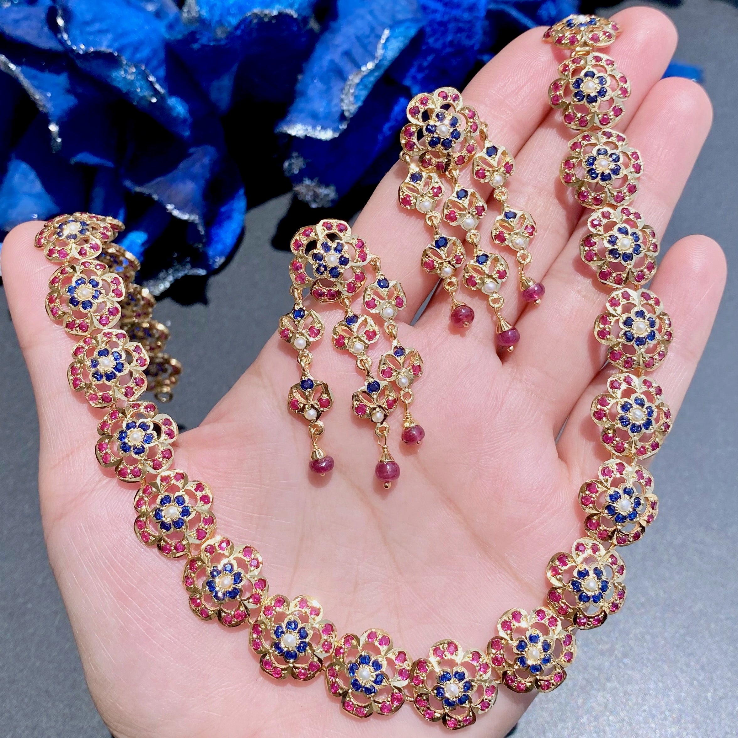 traditional arabian style necklace set gold plated on silver fusion jewelry