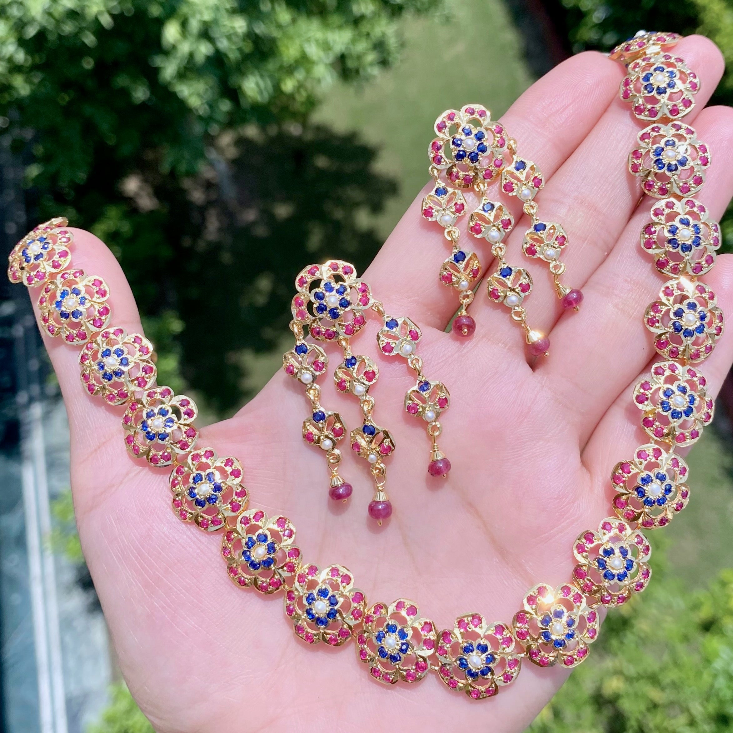 traditional arabian style necklace set gold plated on silver fusion jewelry