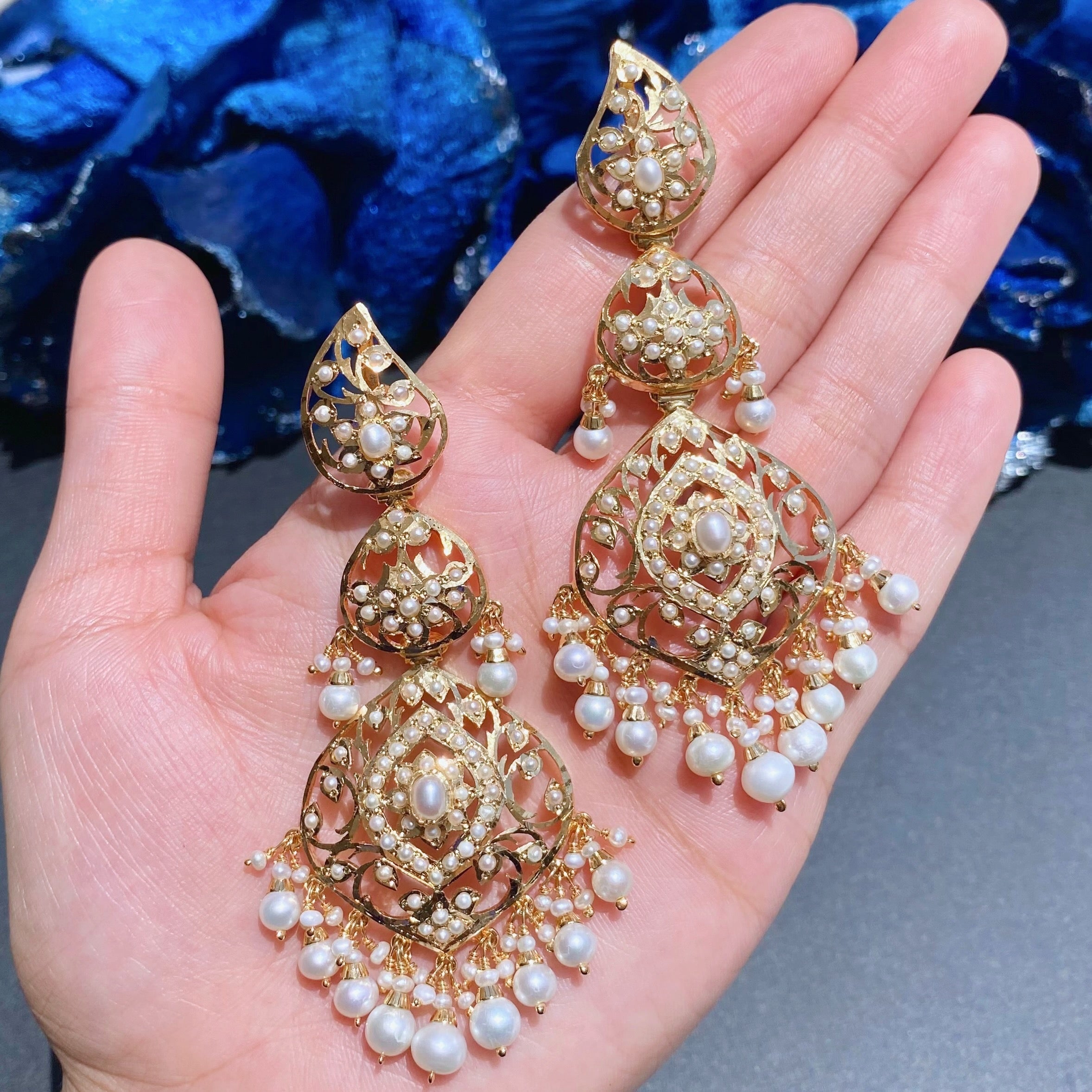 Stunning Jadau Earrings on Silver | Real Freshwater Pearls ER 561