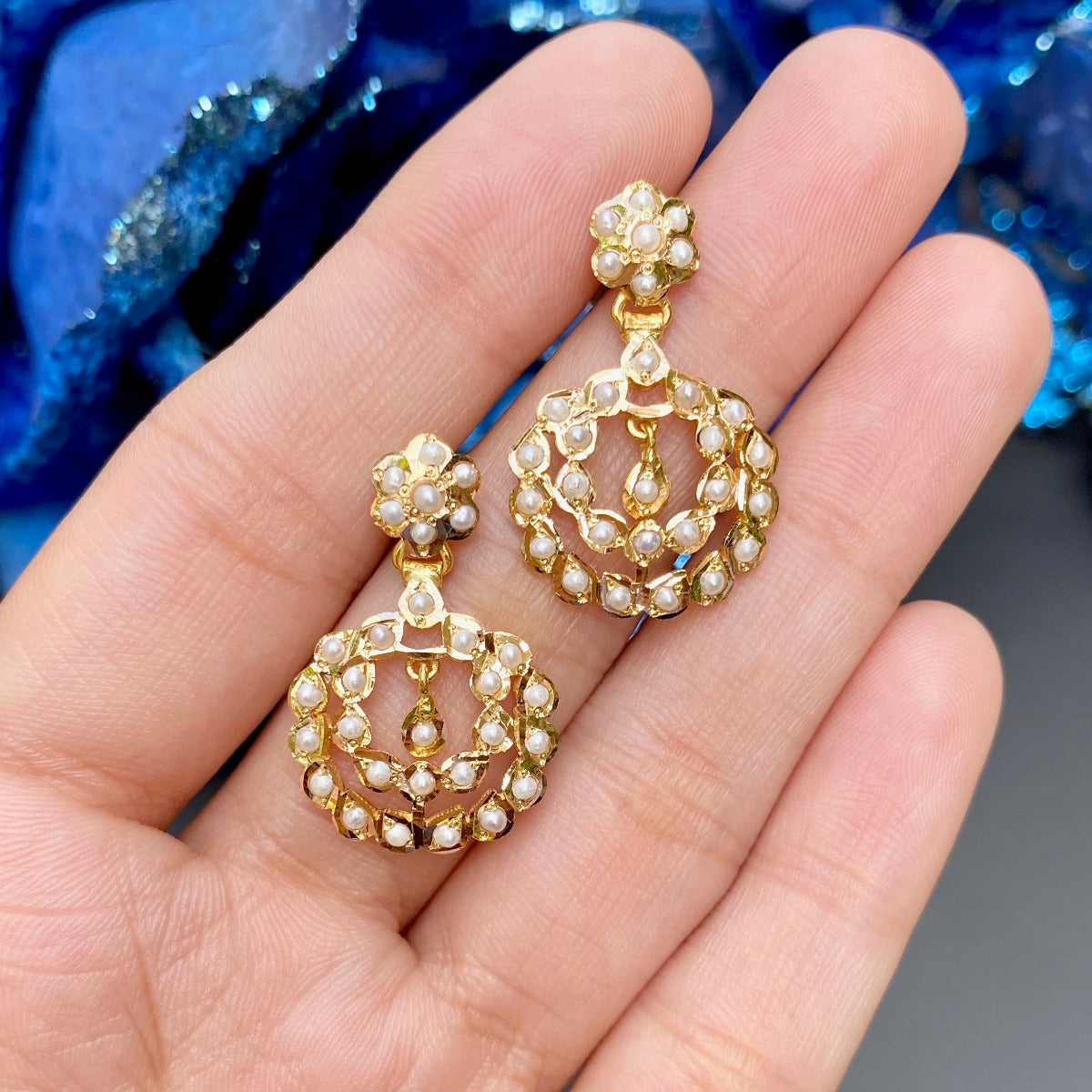 jadau chandbali earrings studded with pearls