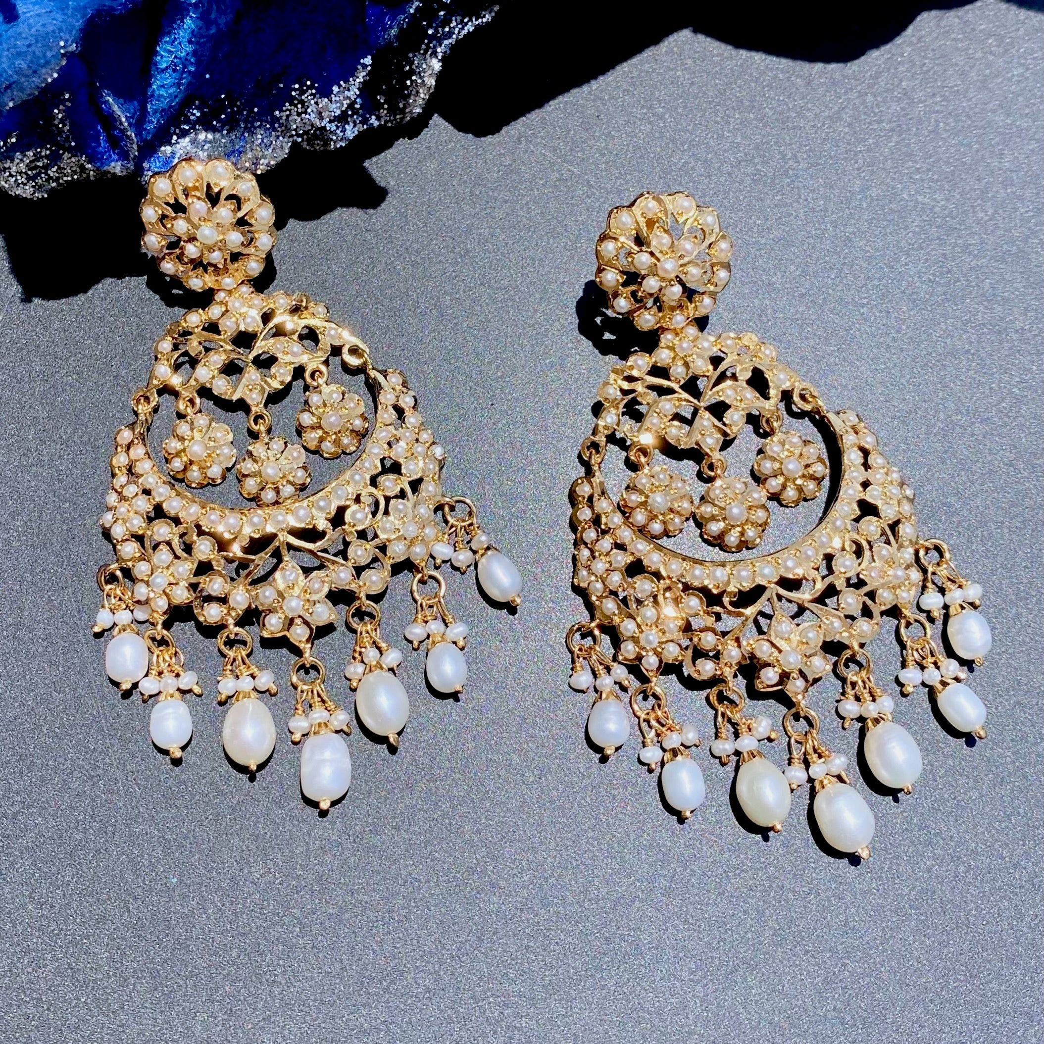Exquisite Pearl Earrings | Unique Gold Plated Jadau Chandbalis ER 567
