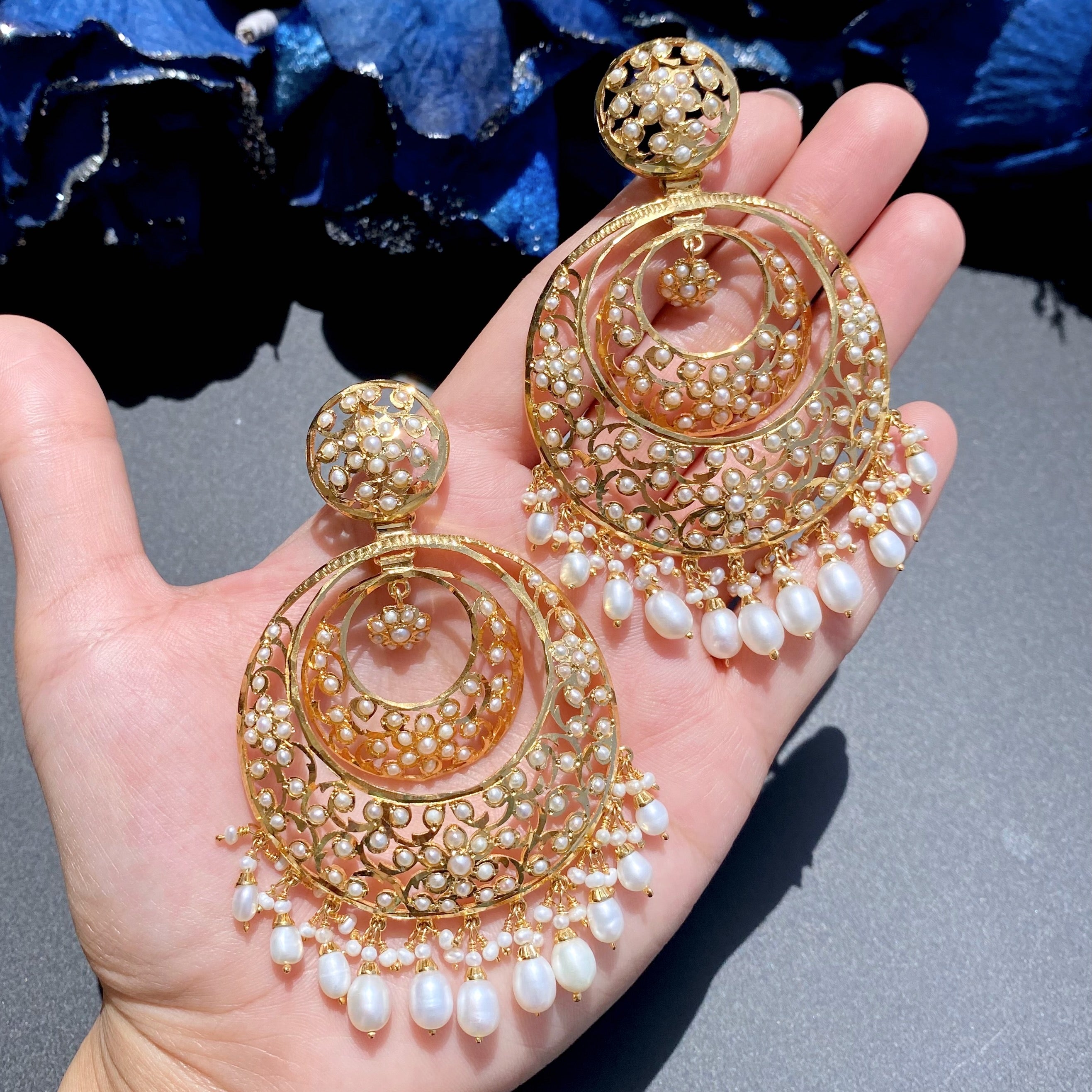 antique gold plated bengali pearl earrings