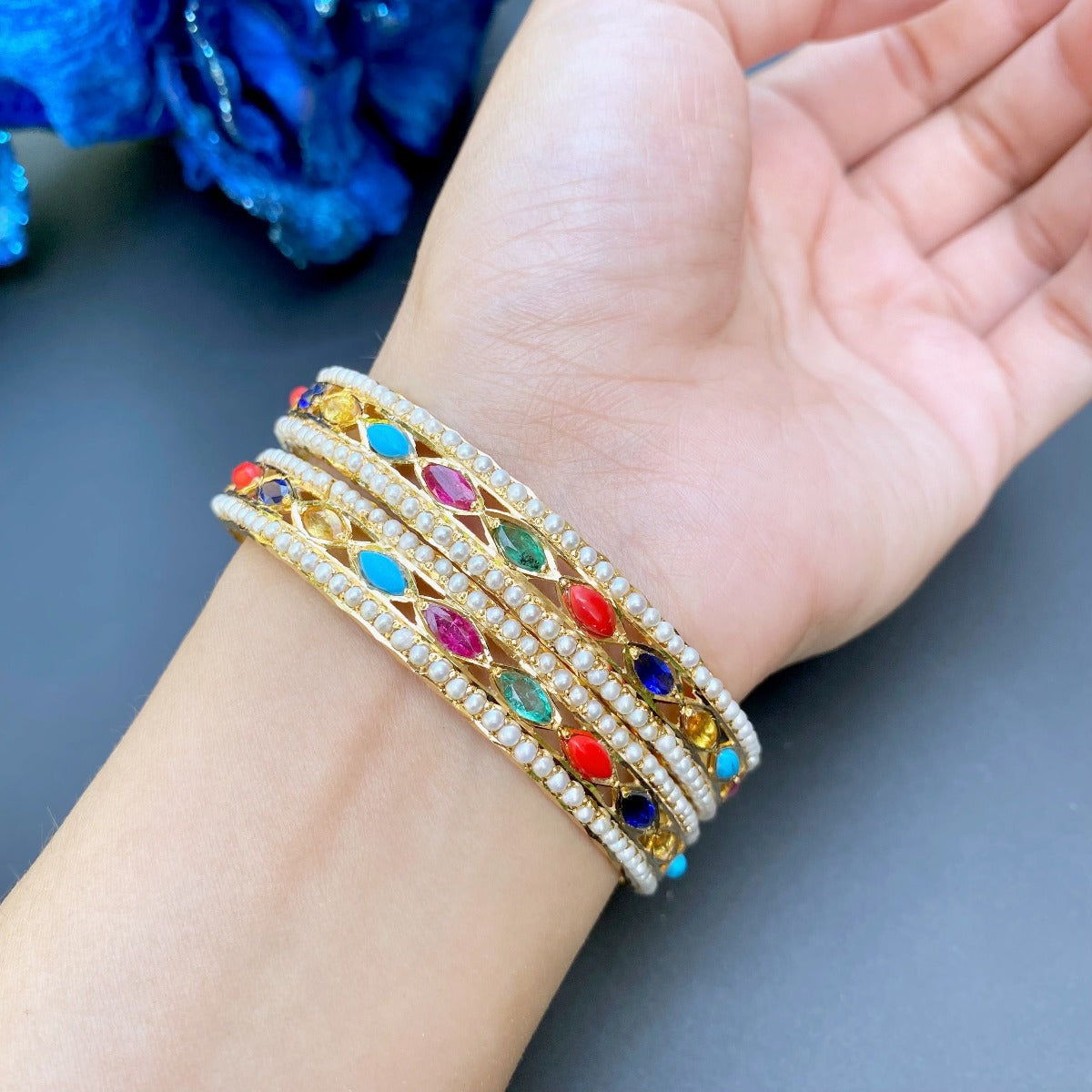 indian navratna jadau gold bangles