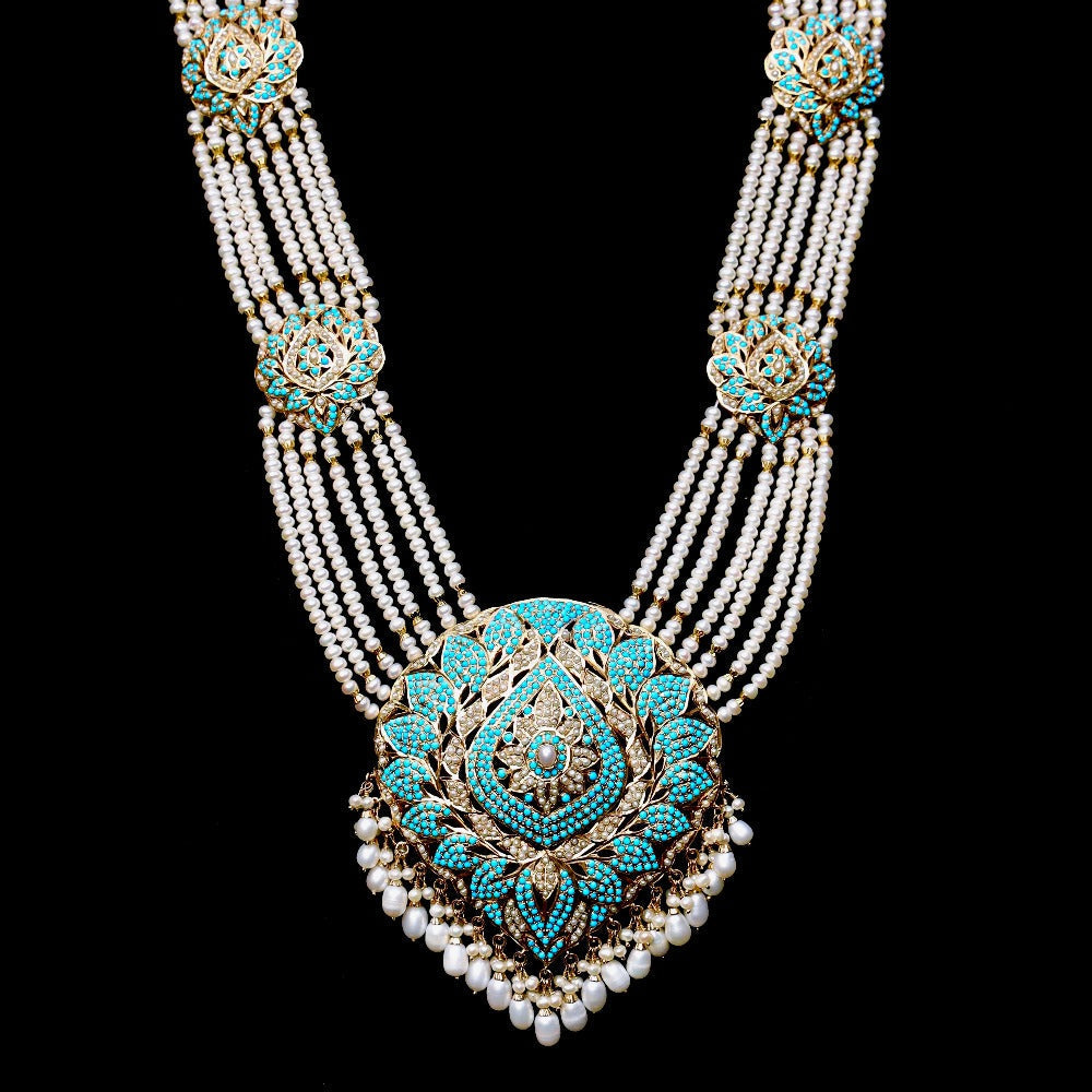 feroza and pearl rani haar sets made on sterling silver with gold plating