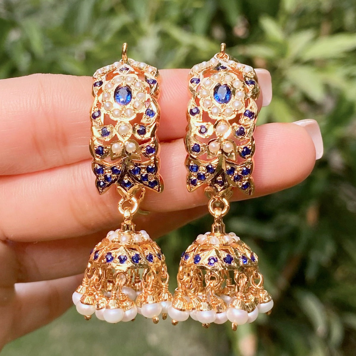 neelam blue sapphire jhumka earrings for indian women in usa