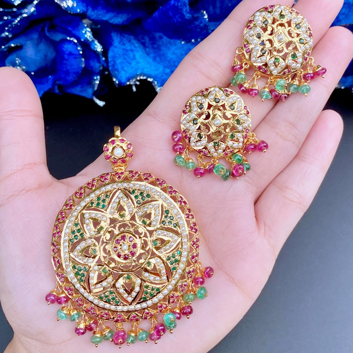 Round Shaped Pendants & Earrings | Gold Plated on Silver