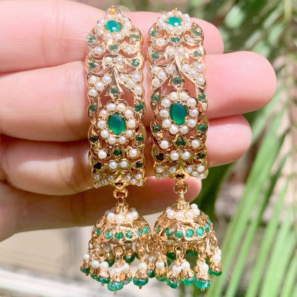 emerald pearl earrings online made on silver and gold plated