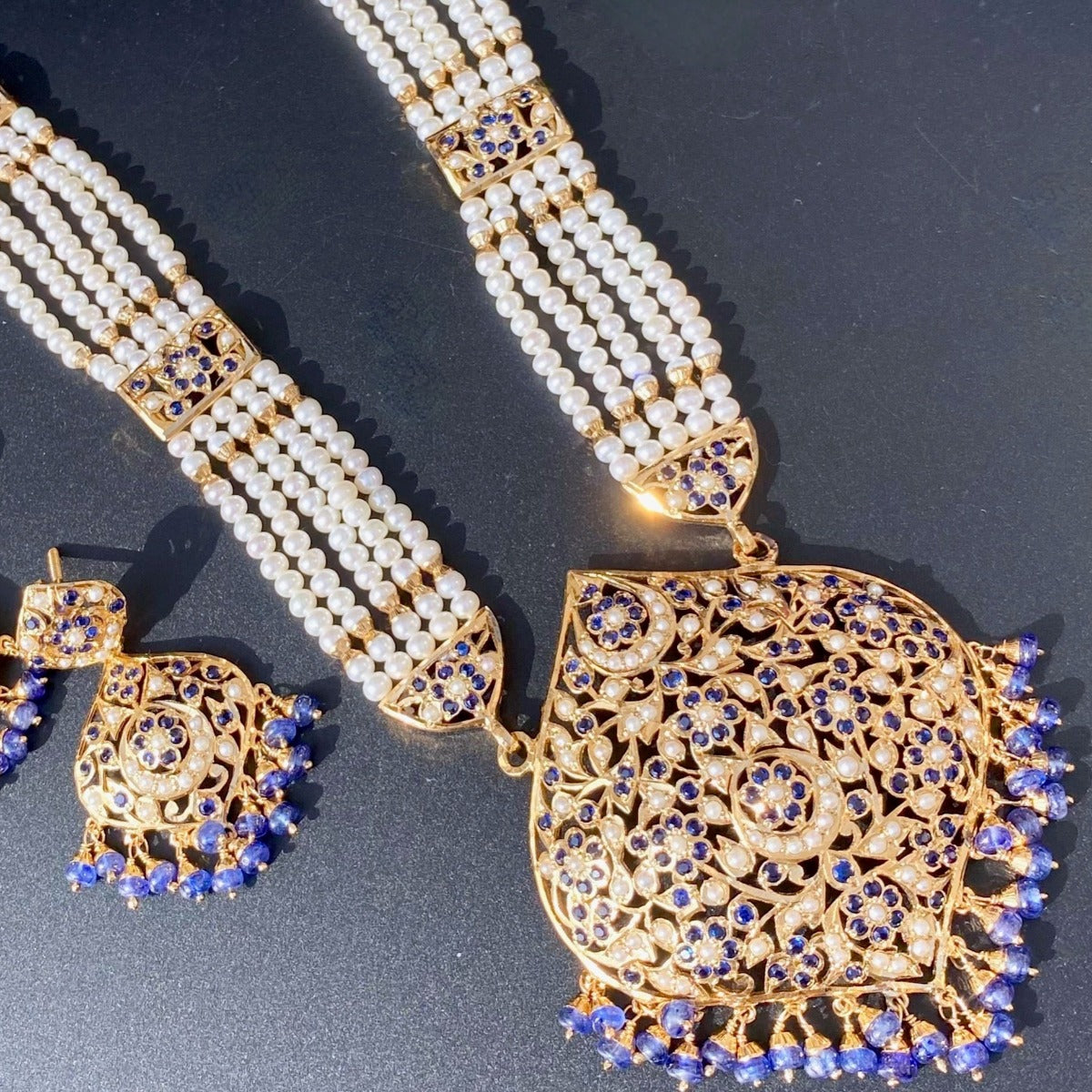 navy blue sapphire indian rani haar set