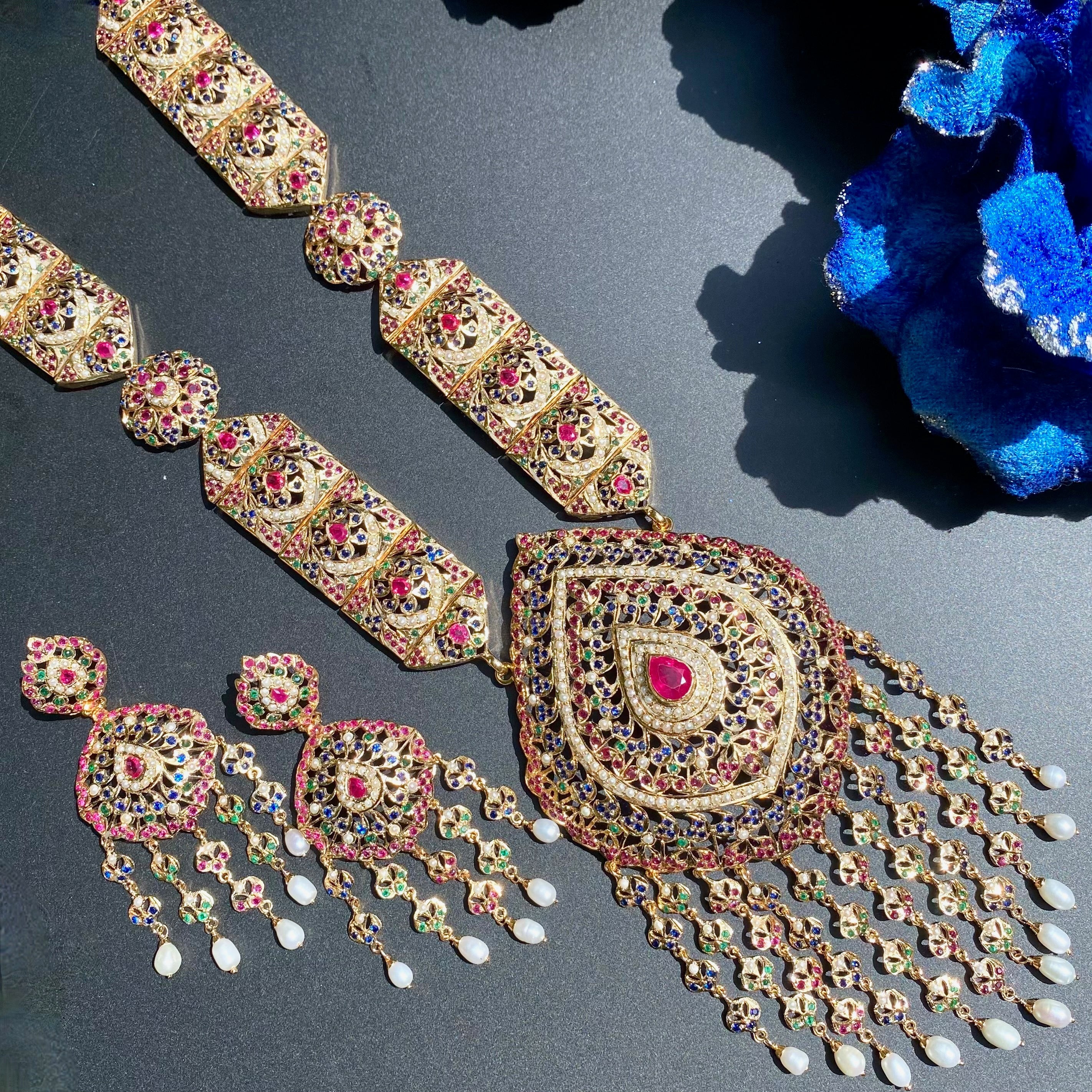 Ruby Emerald Rani Haar Sets | 925 Silver | Gold Plated