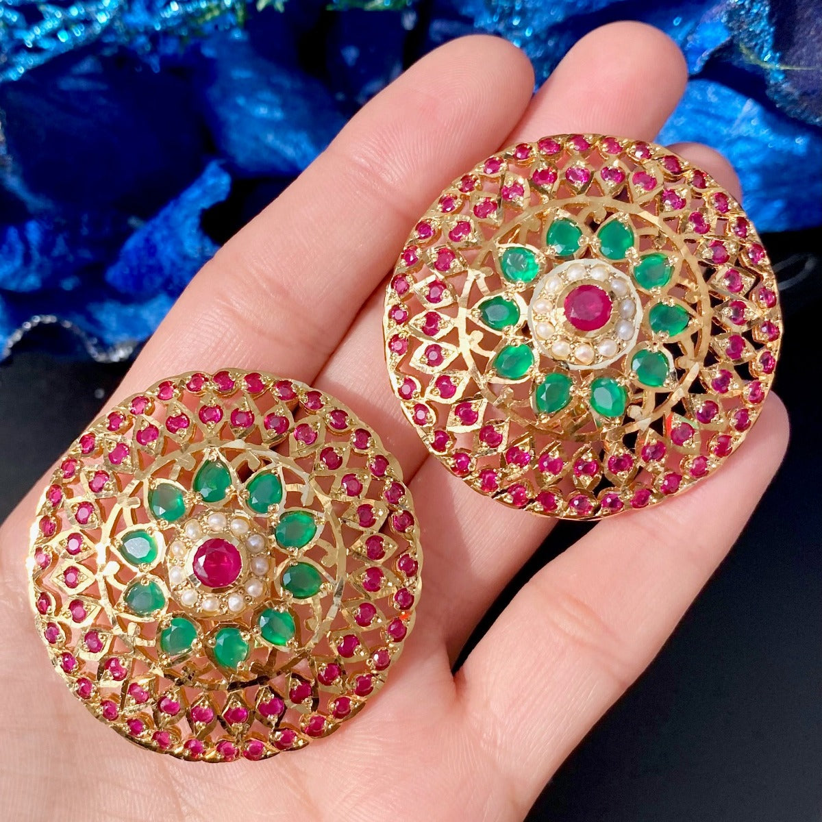 round ruby emerald tops for women on silver with gold plating