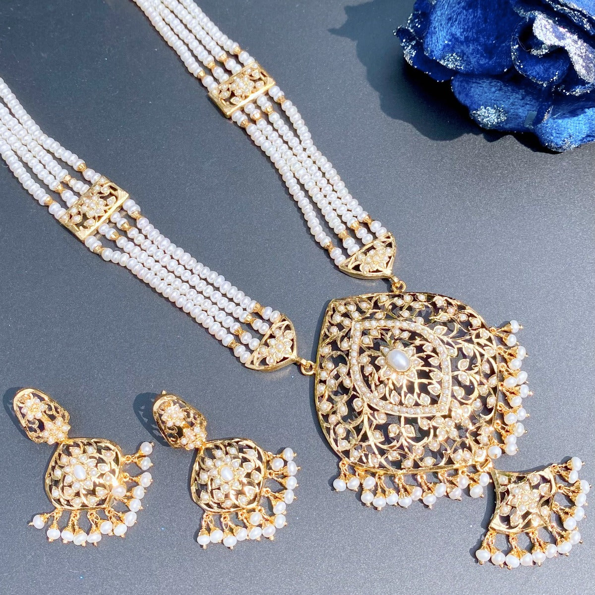 gold plated long rani haar sets, or long haraams, for women online in usa.