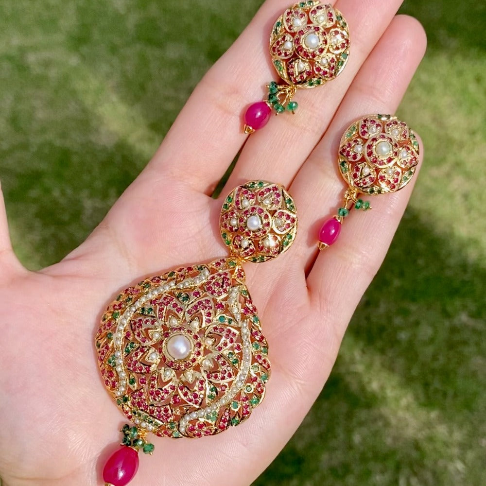 Ruby Emerald Pendant Sets | 925 Silver with Gold Plating