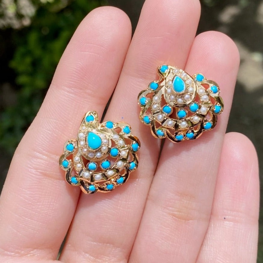 feroza turquoise stud earrings for women