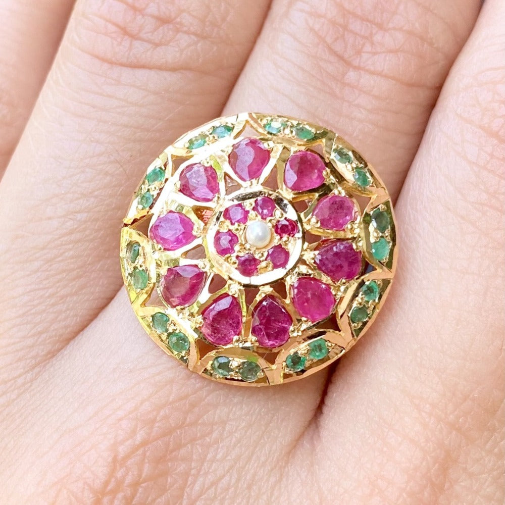 indian jadau ruby emerald ring