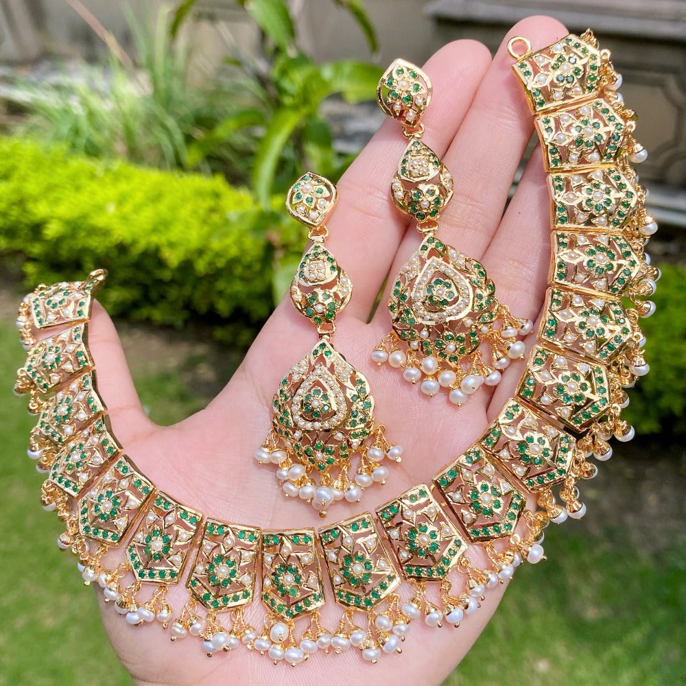 Pearl & Emerald Necklace Sets | Gold Plated on Silver