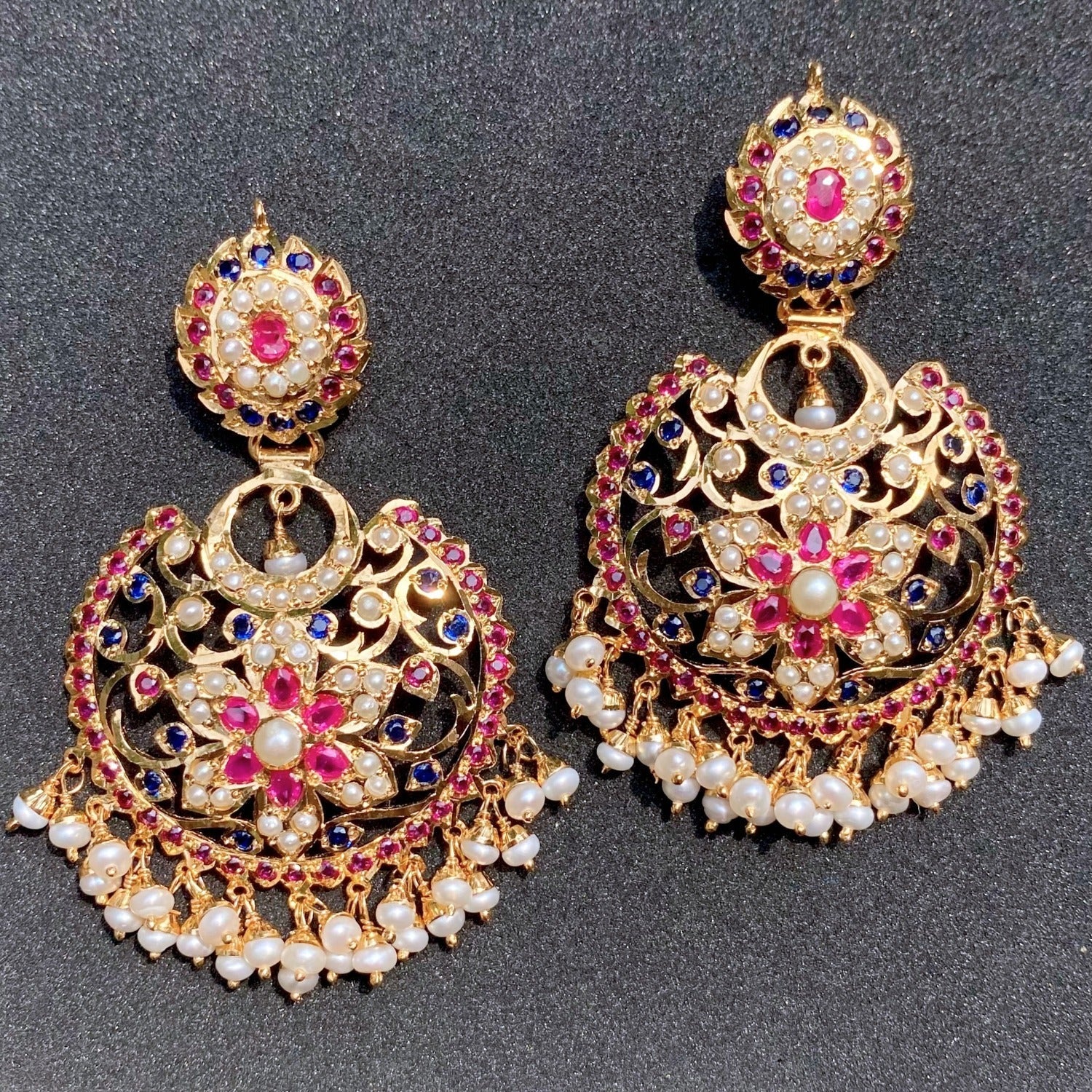 indian jadau chandbali earrings for women made on sterling silver with gold plating and studded with stones