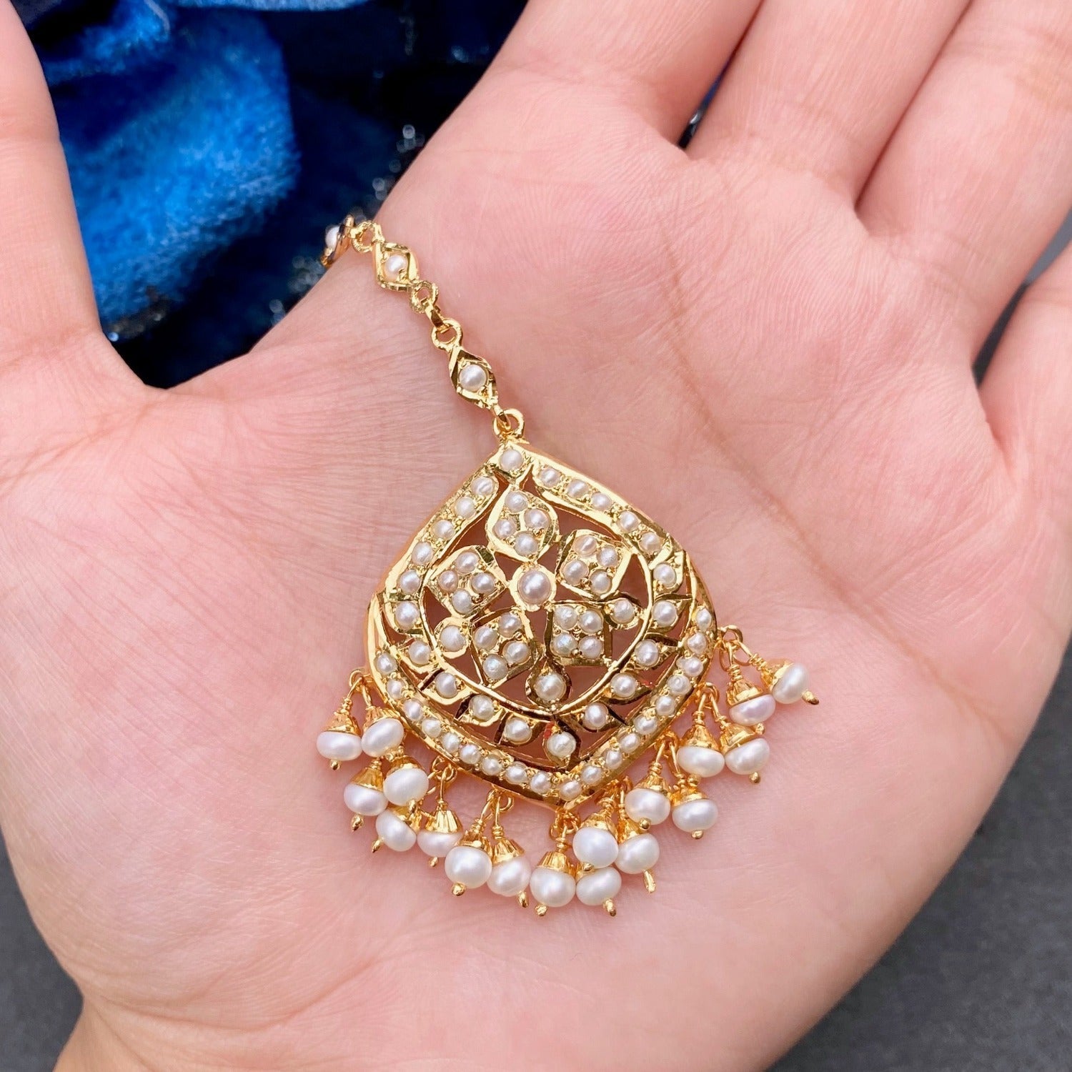 small and elegant indian maang tikka for women made on sterling silver with gold plating