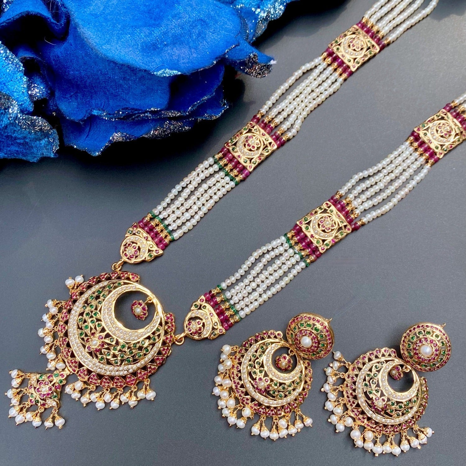 indian jadau rani haar set