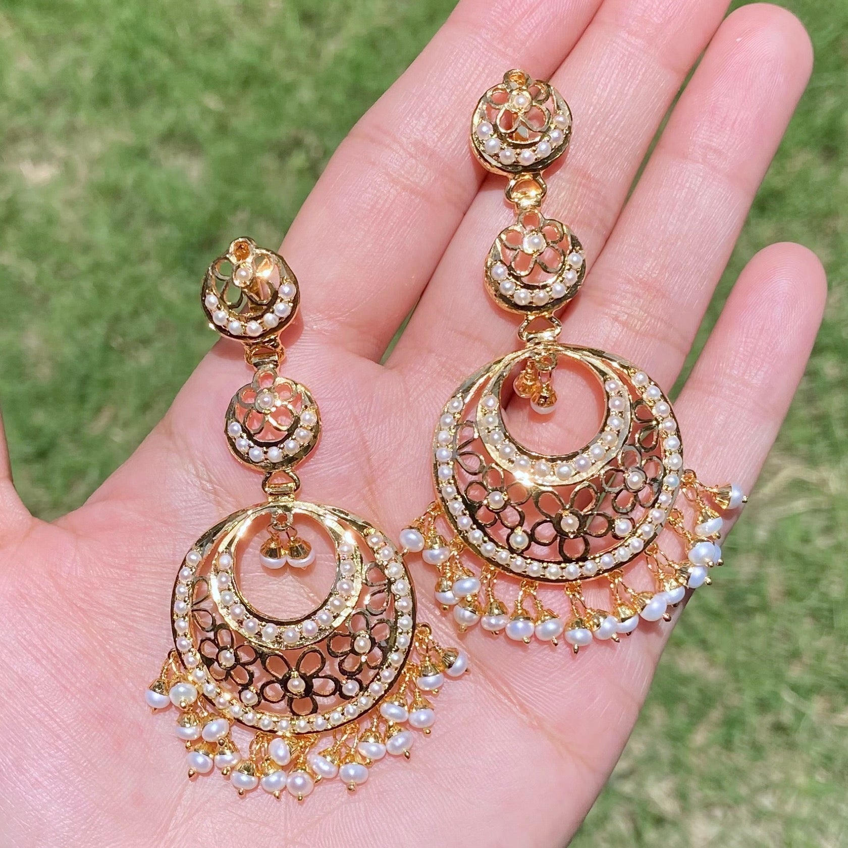 punjabi jadau chandbali earrings