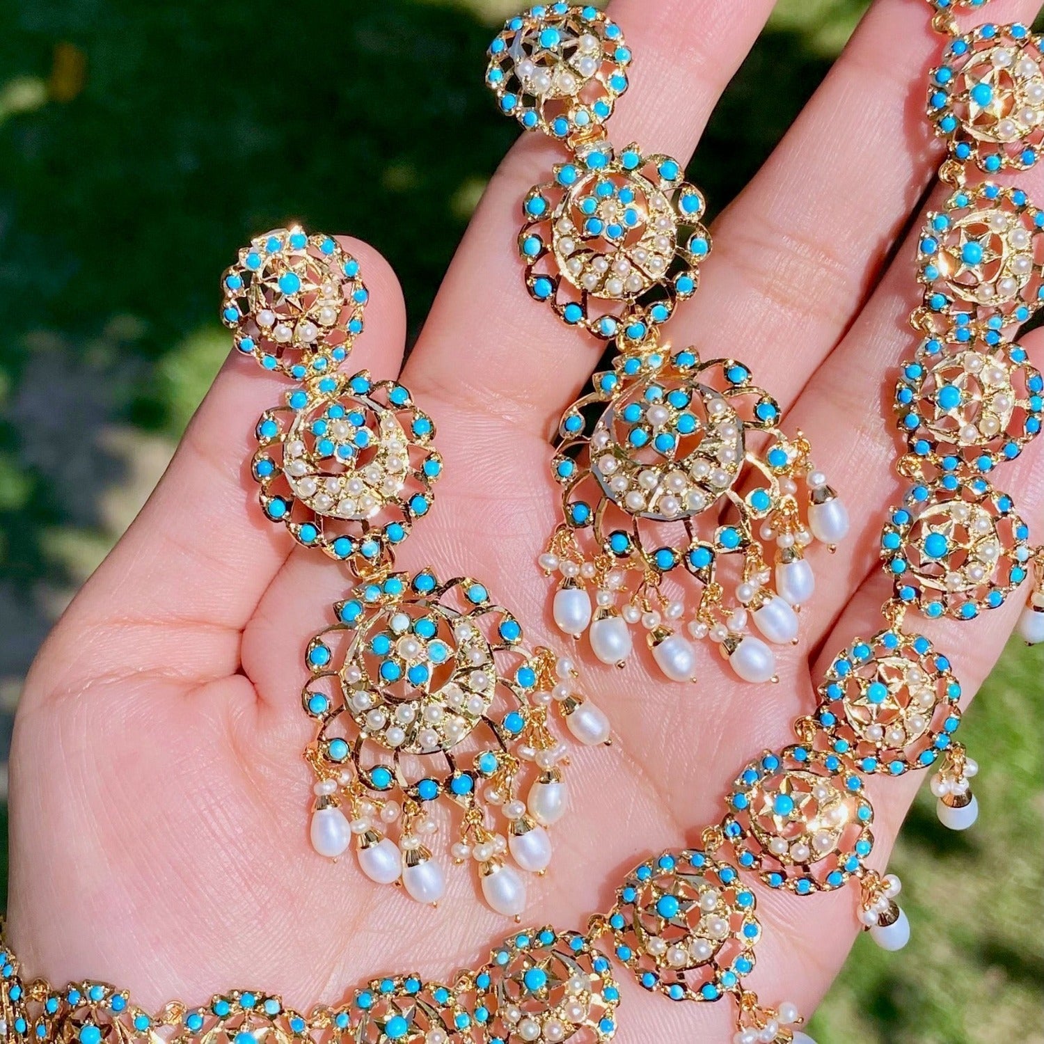 turquoise jewellery on gold plated silver