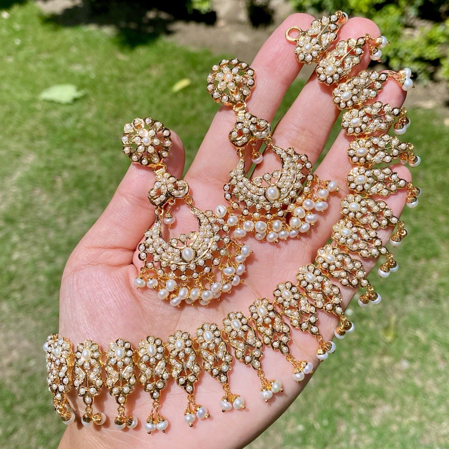 indian jadau pearl necklace set