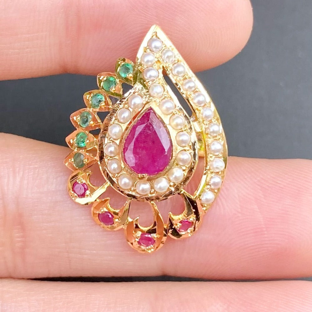 ruby emerald indian ladies' rings on 22k gold and gold plated sterling silver