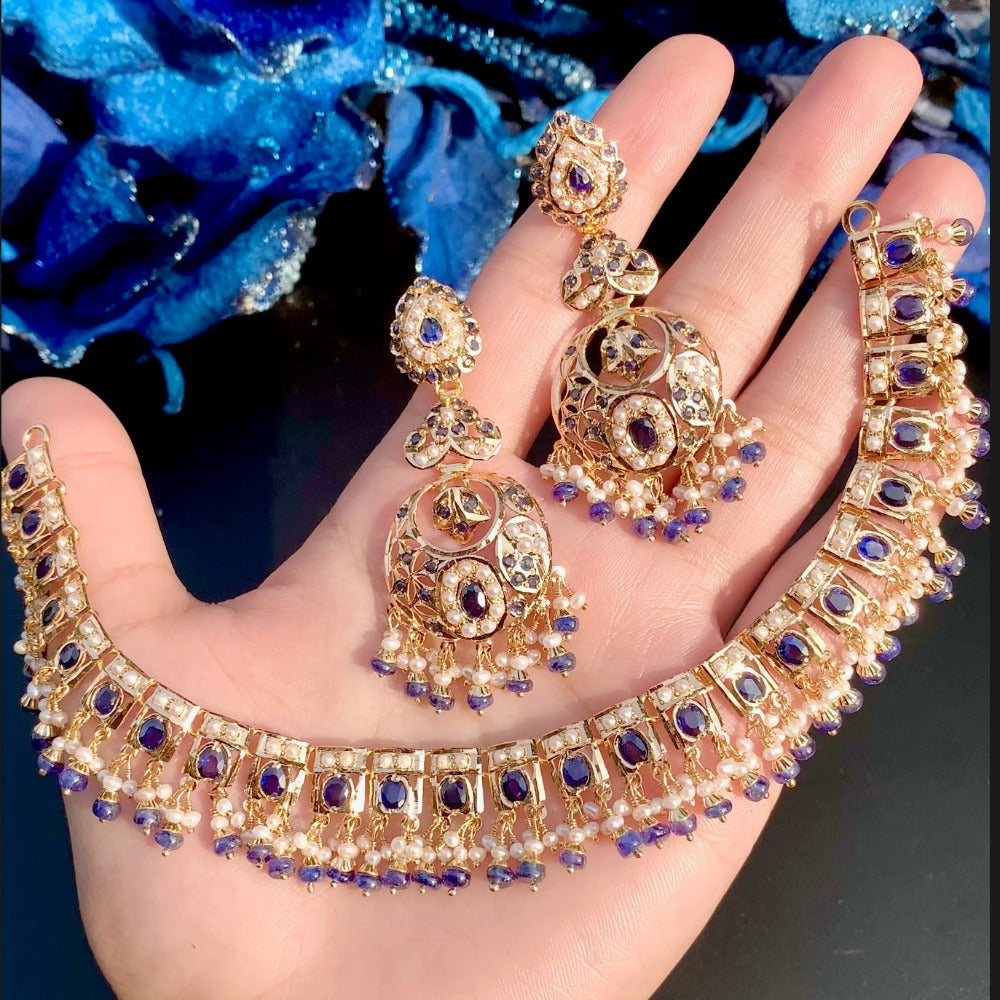 neelam blue sapphire jewellery on gold