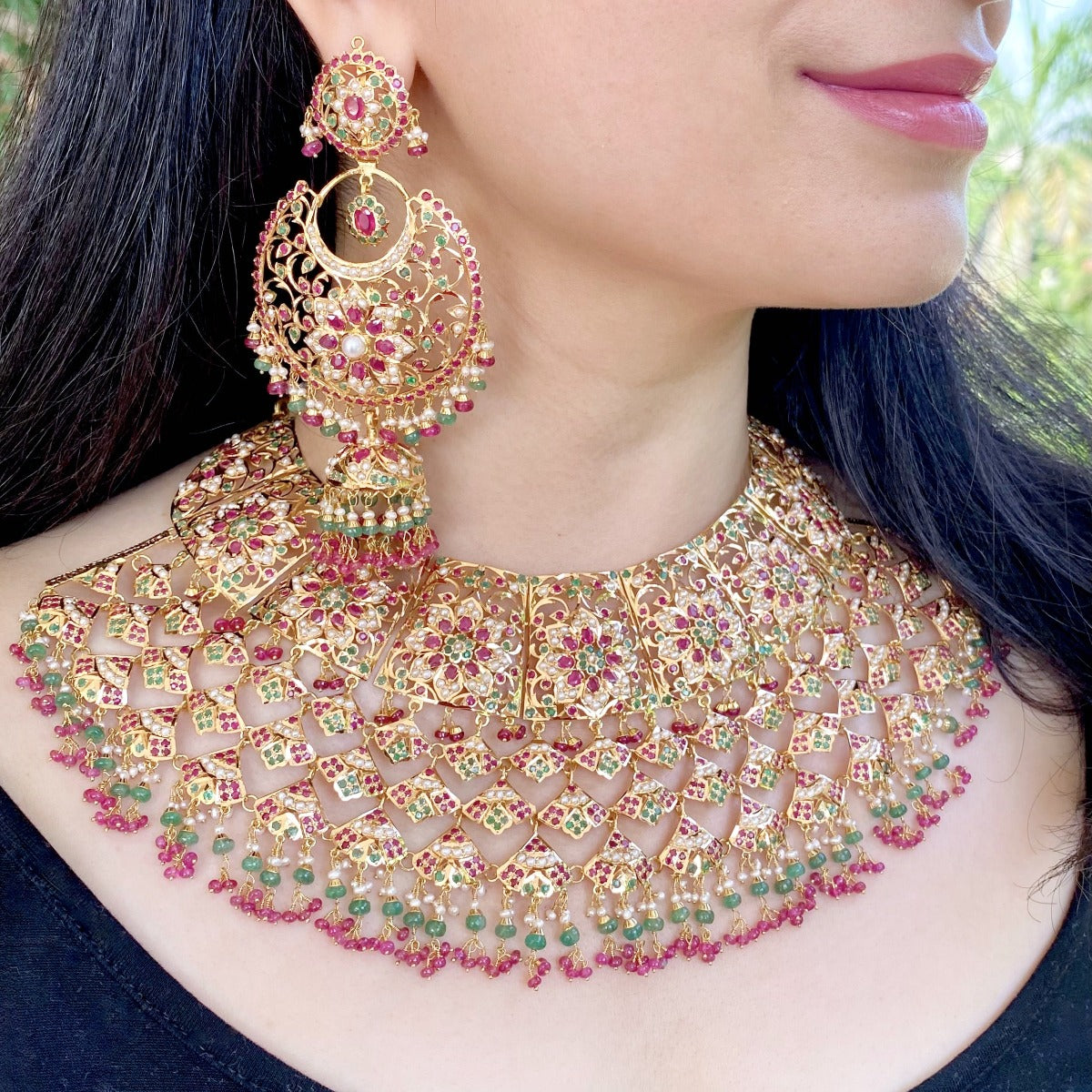 22k gold bridal indian necklace set for wedding functions