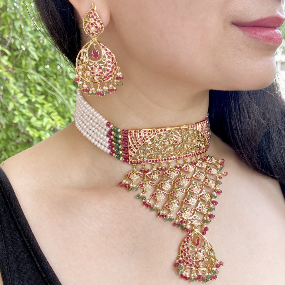 rajasthani aad choker necklace sets on 22k gold