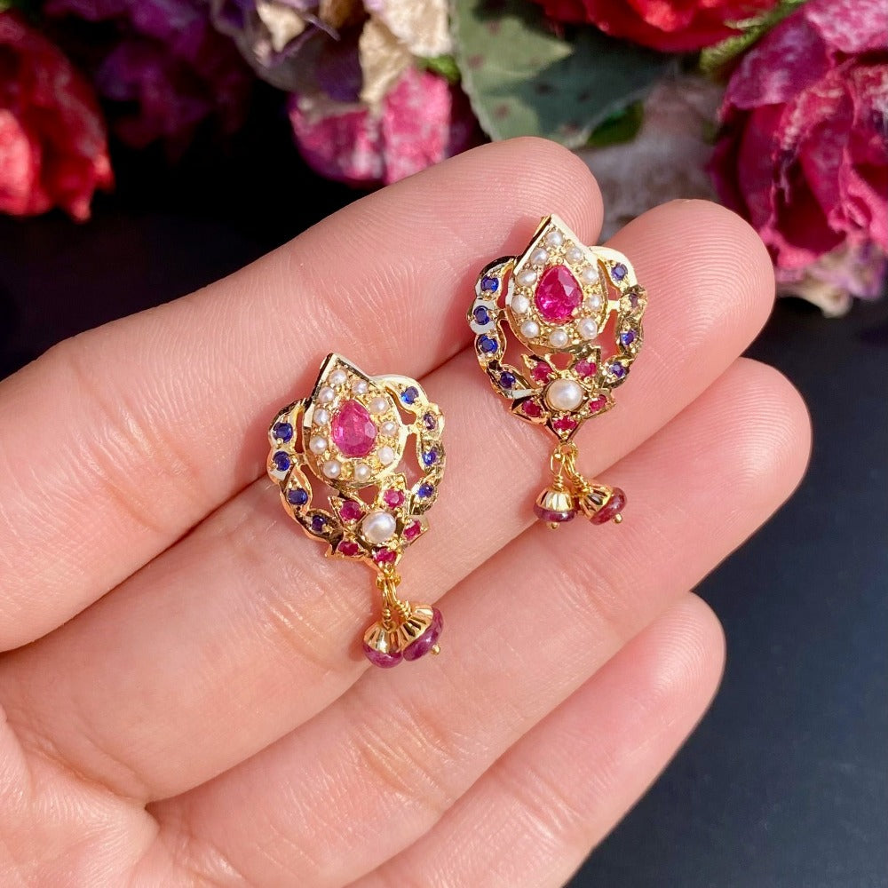 22k Gold Navratna Stud Earrings For Women