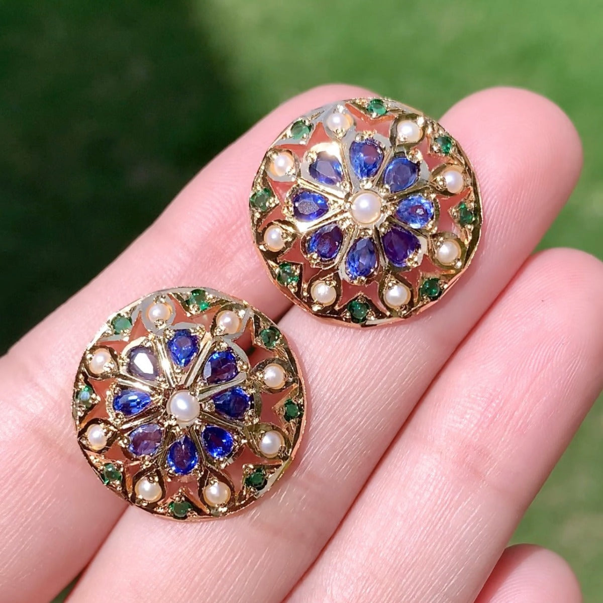 blue sapphire neelam stud earrings for women