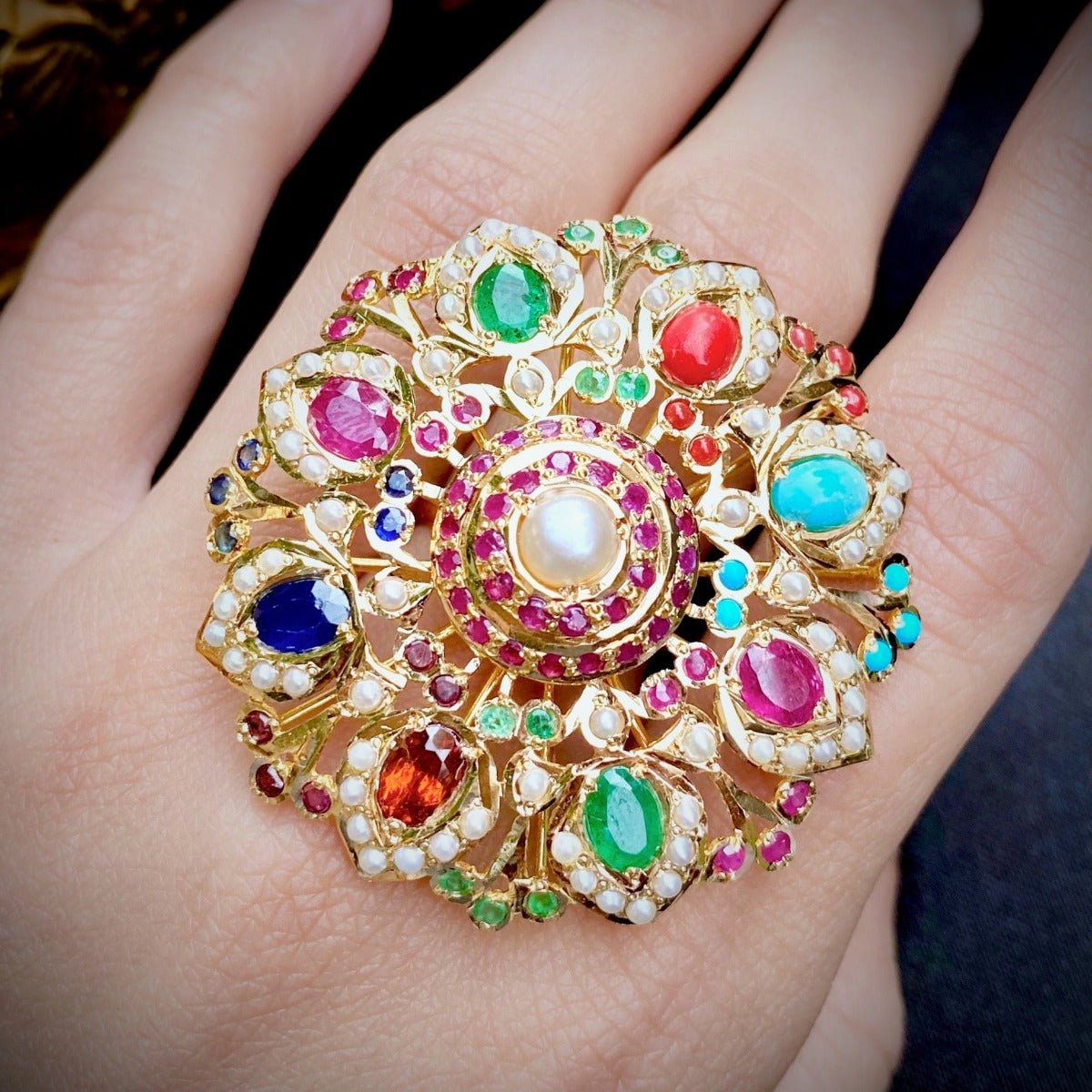 Shop Statement Indian Cocktail Rings Online | 22k Gold & Precious Stones