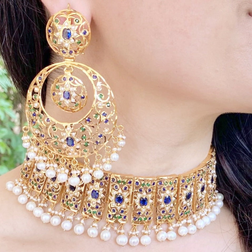 big heavy bridal choker set on gold plated silver